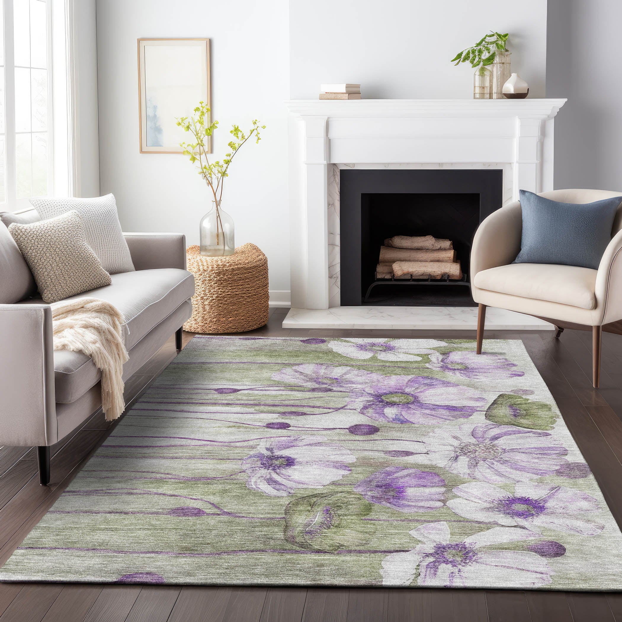Split Machine Washable Transitional Purple Rug 2'6" x 3'10" #shape_Rectangle