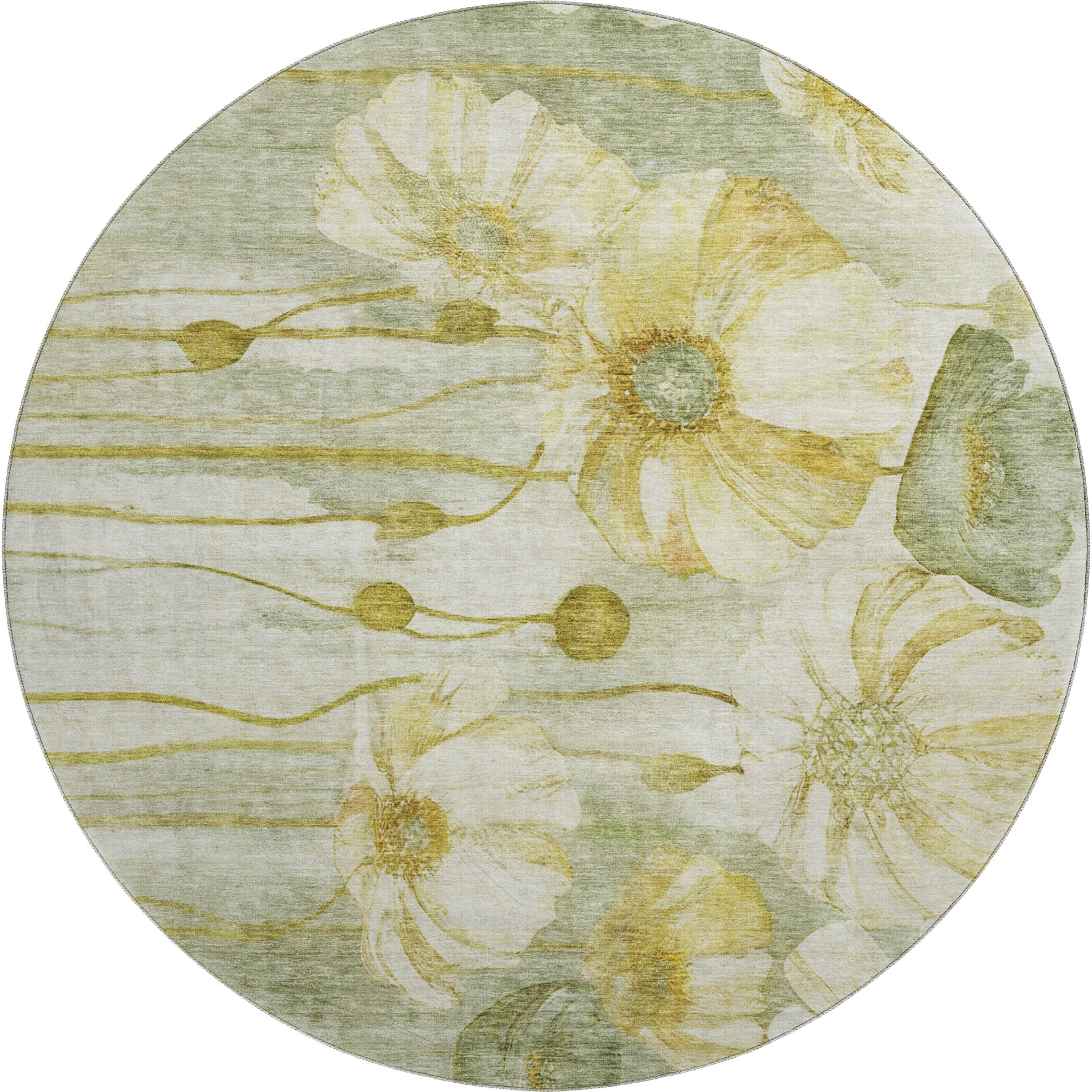 Split Machine Washable Transitional Sage Green Rug 8' x 8' #shape_Round