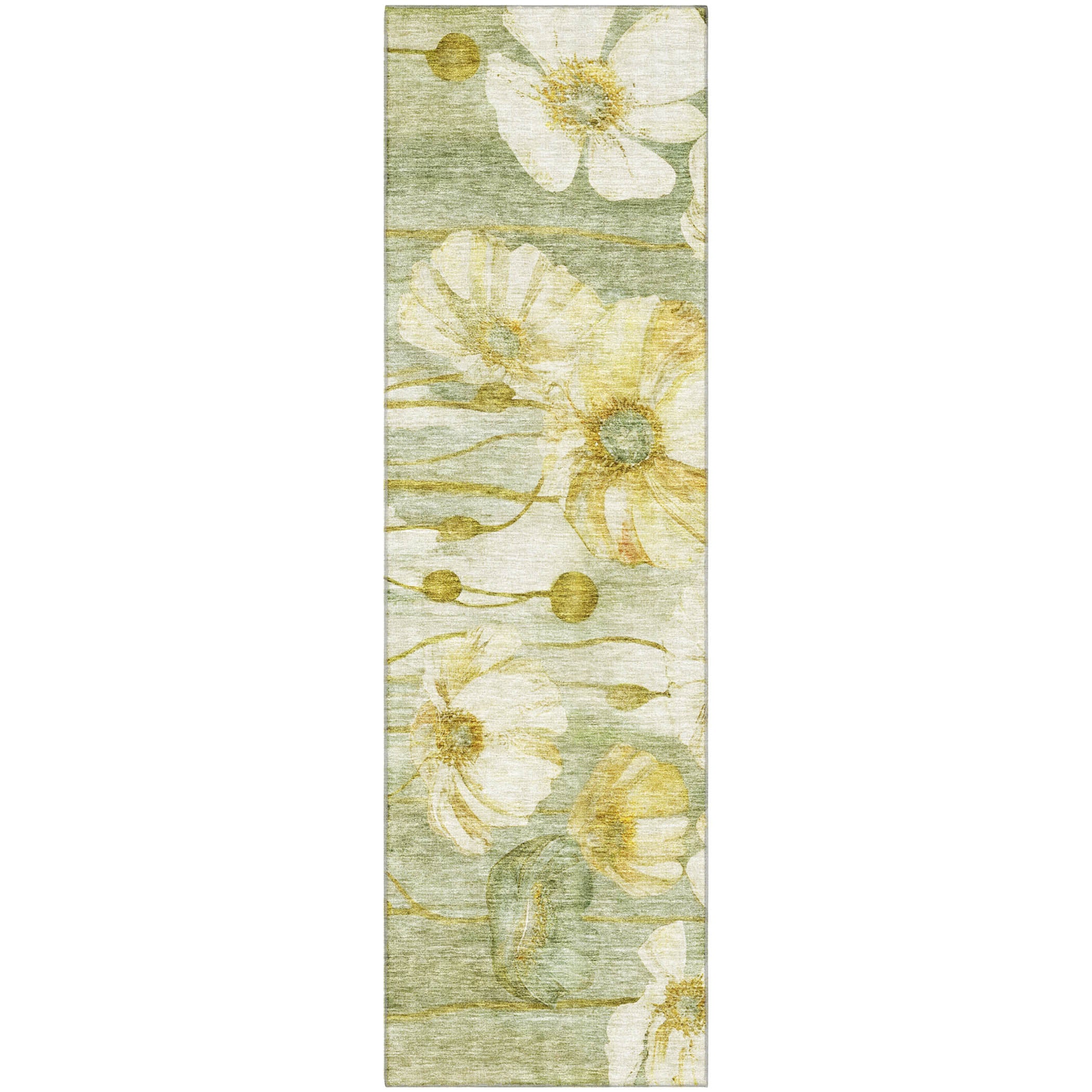 Split Machine Washable Transitional Sage Green Rug 2'3" x 7'6" #shape_Runner