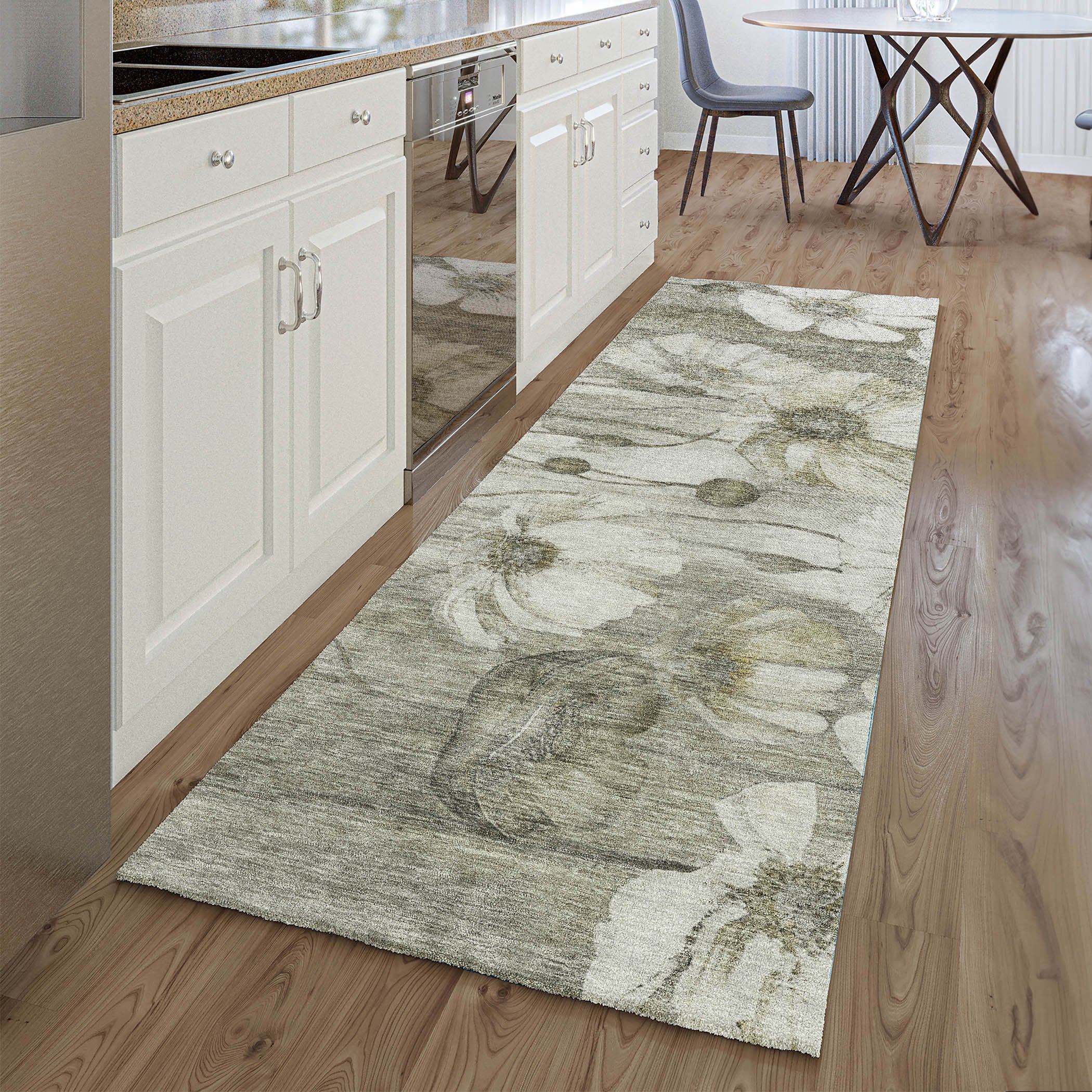 Split Machine Washable Transitional Taupe Brown Rug 2'3" x 7'6" #shape_Runner