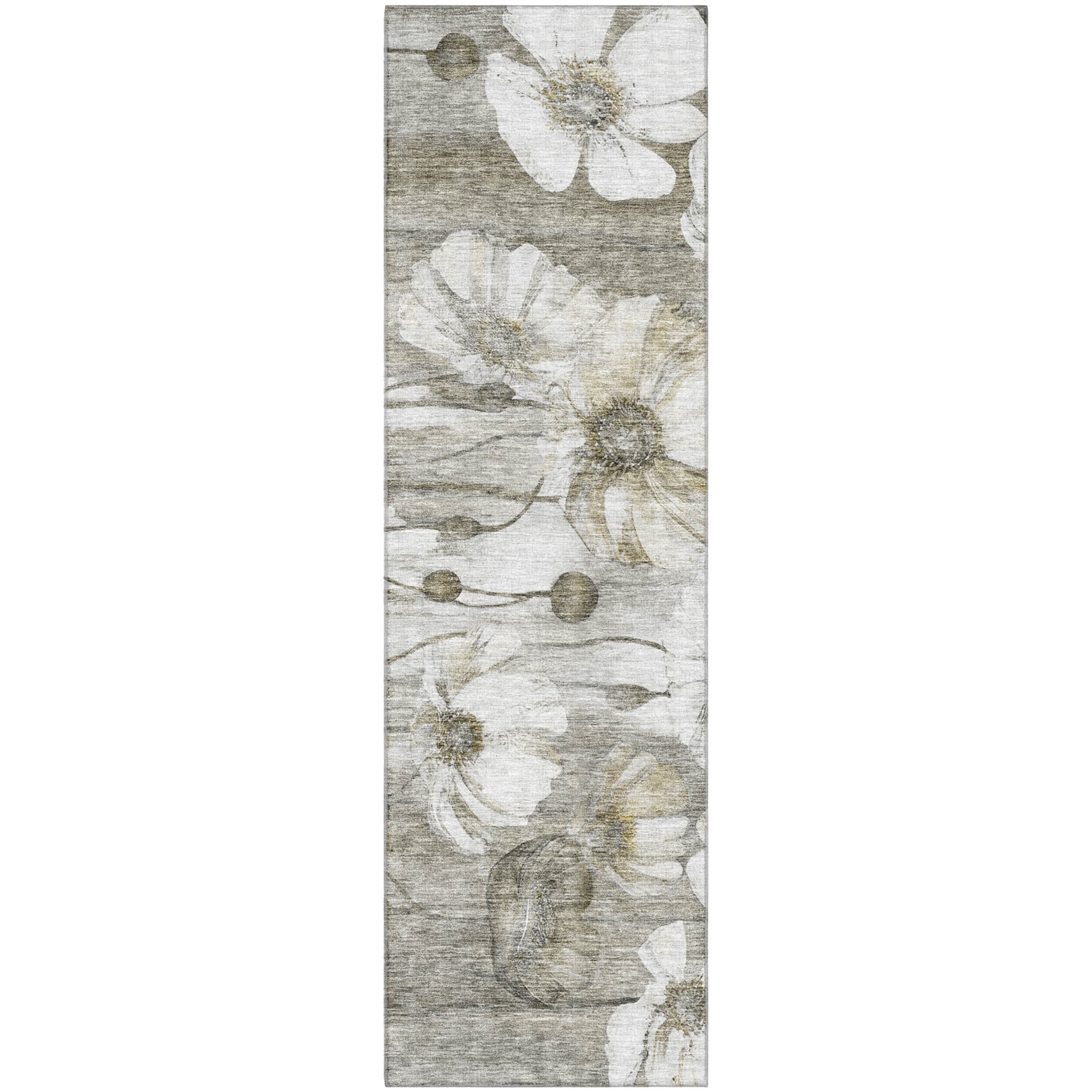 Split Machine Washable Transitional Taupe Brown Rug 2'3" x 7'6" #shape_Runner