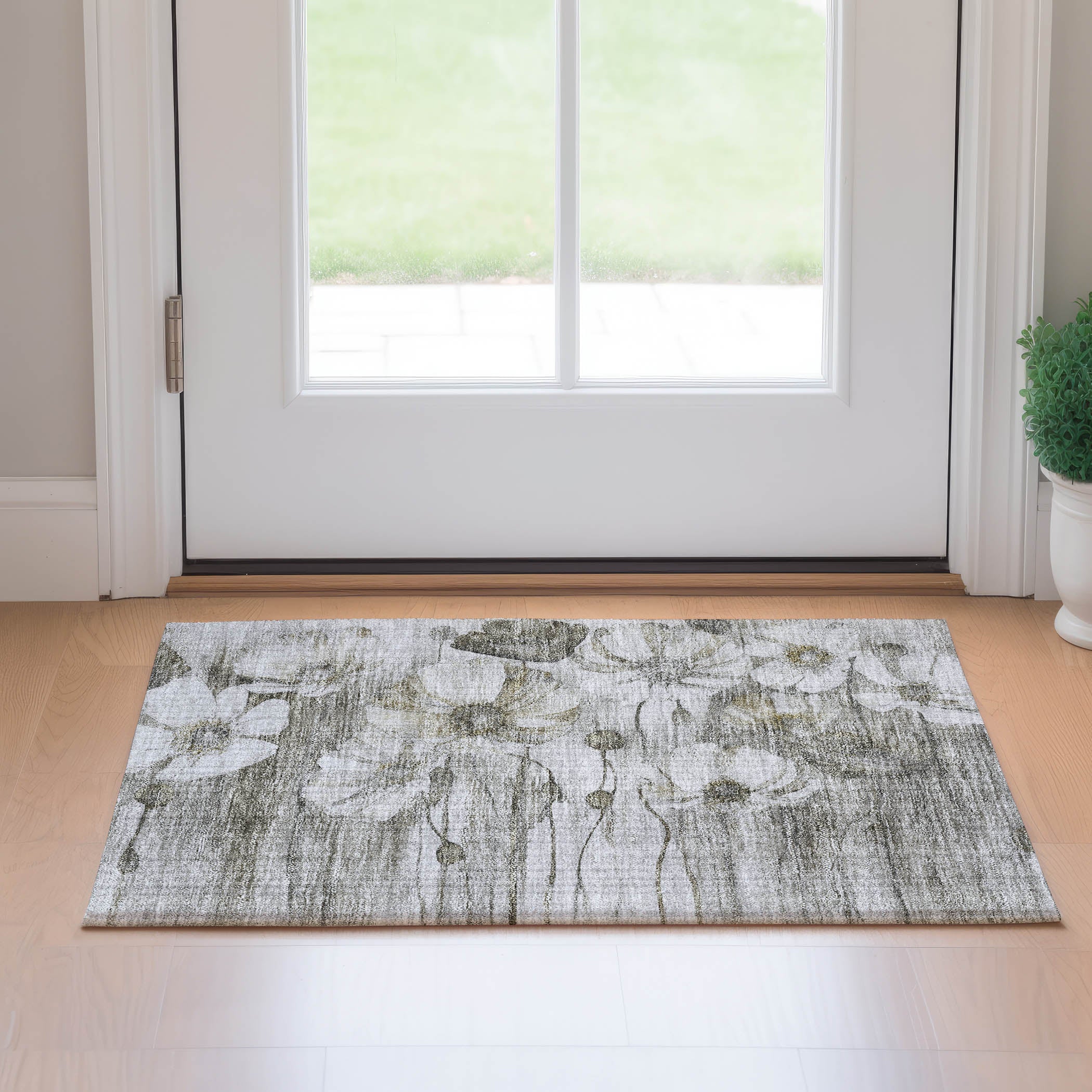 Split Machine Washable Transitional Taupe Brown Rug 1'8" x 2'6" #shape_Rectangle