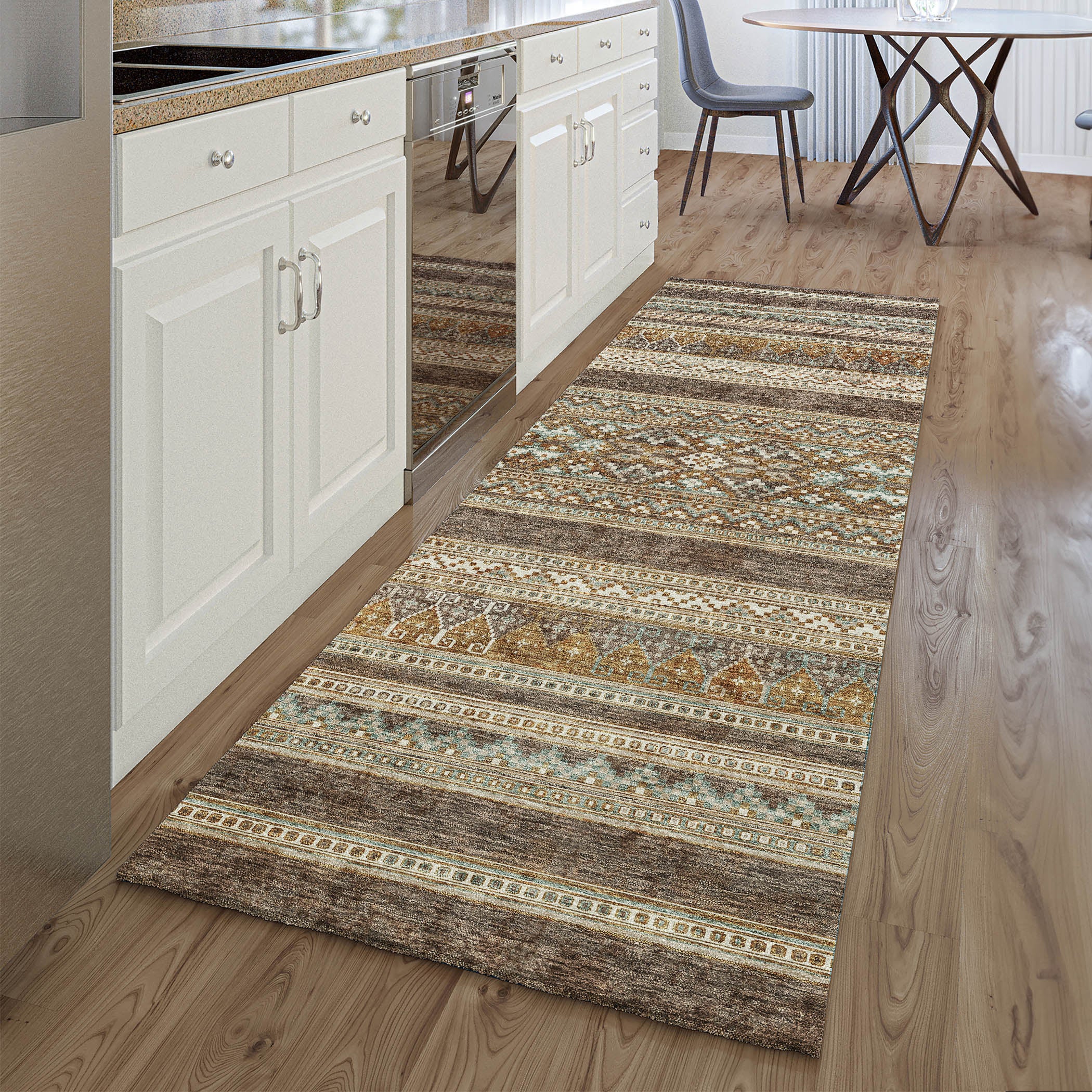 Cartagena Machine Washable Transitional Chocolate Brown Rug 2'3" x 7'6" #shape_Runner