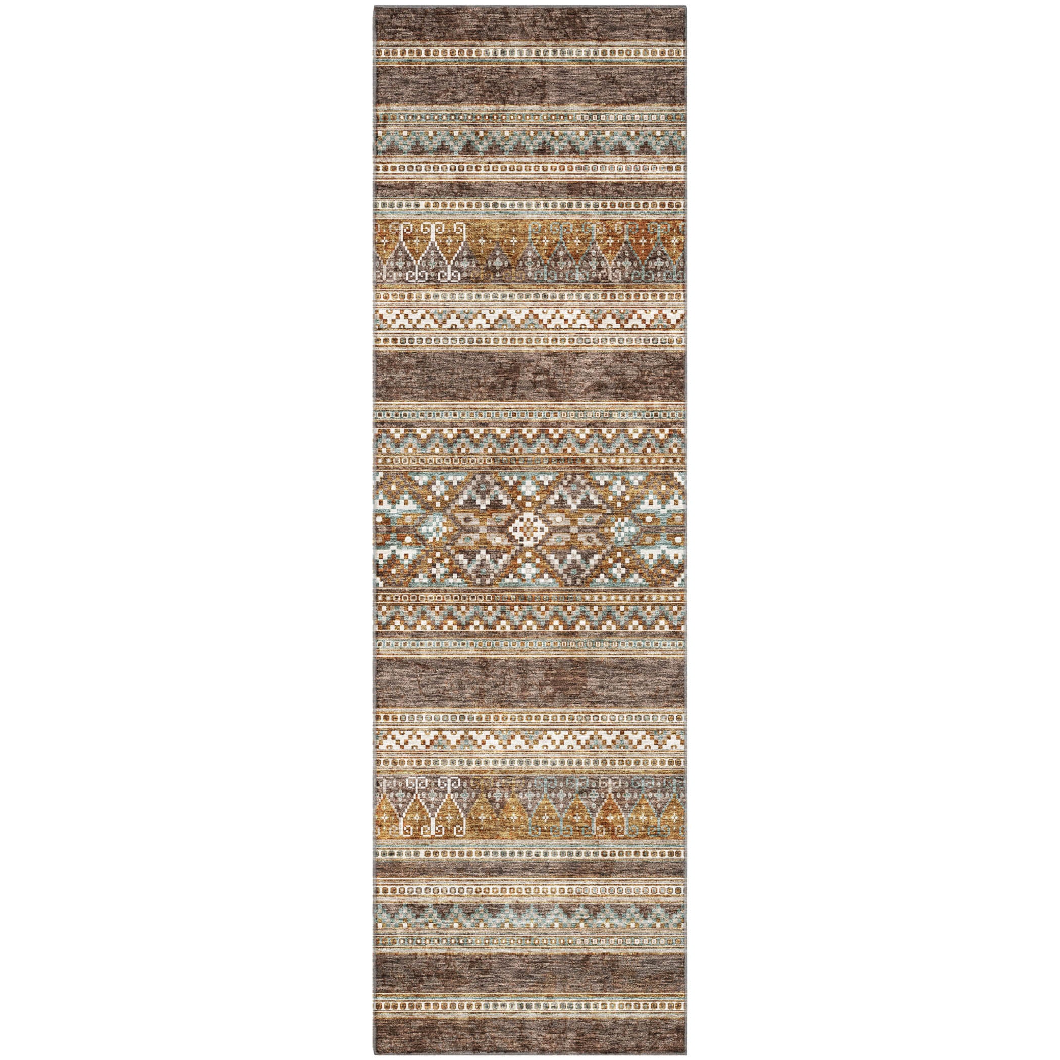 Cartagena Machine Washable Transitional Chocolate Brown Rug 2'3" x 7'6" #shape_Runner