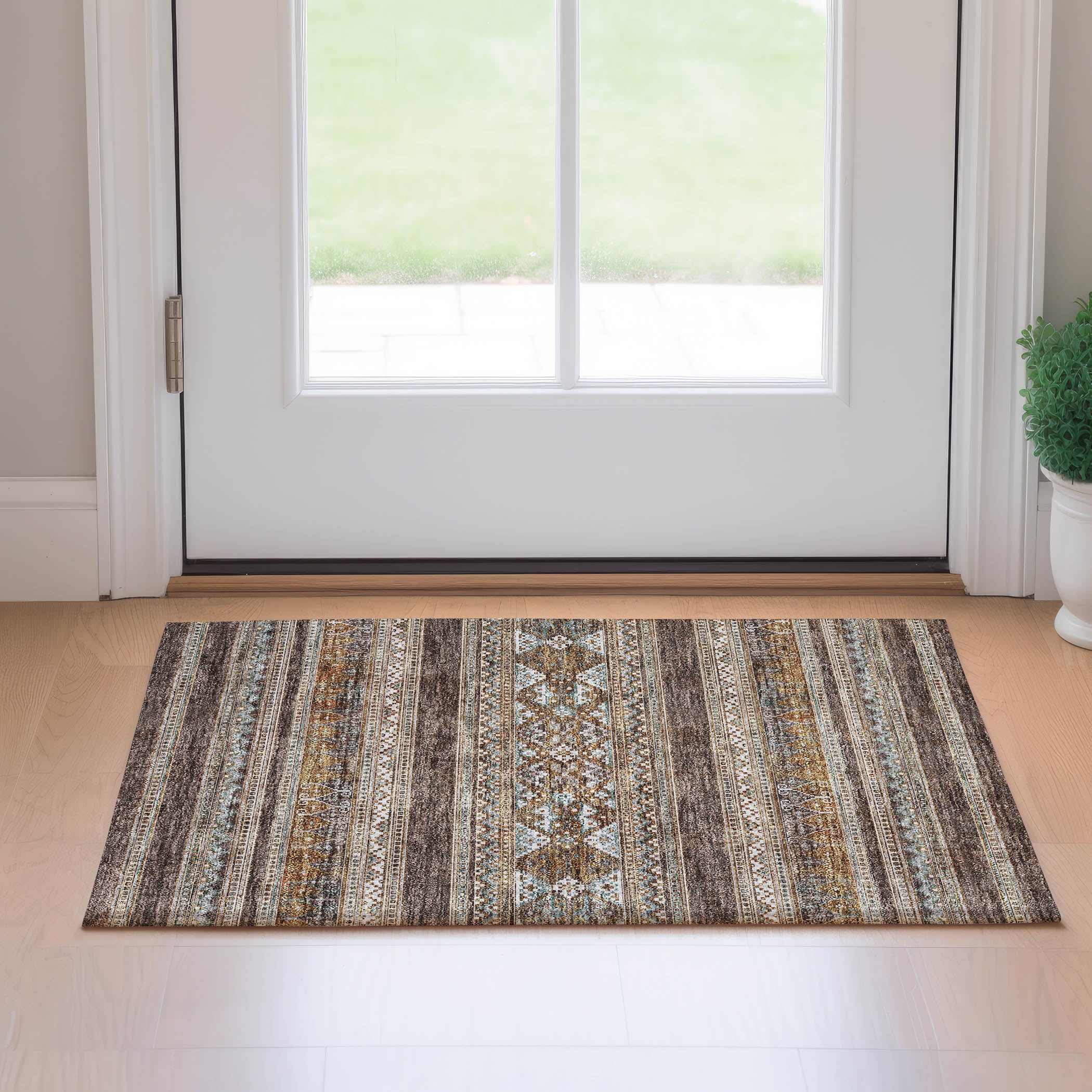 Cartagena Machine Washable Transitional Chocolate Brown Rug 1'8" x 2'6" #shape_Rectangle