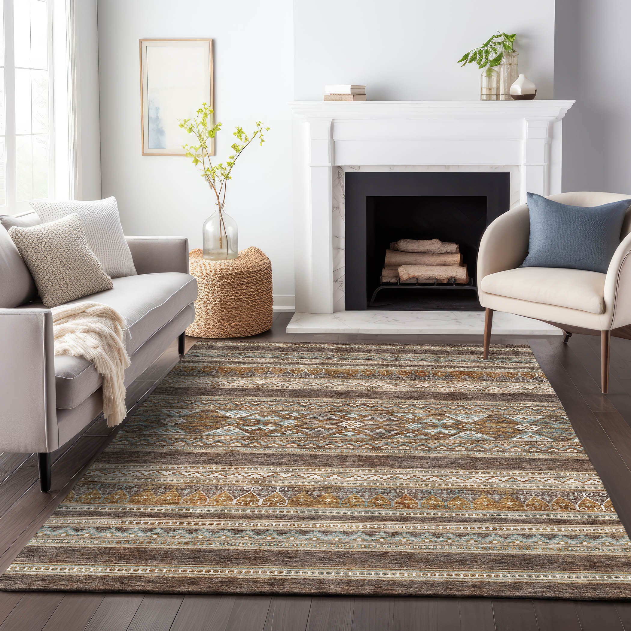 Cartagena Machine Washable Transitional Chocolate Brown Rug 2'6" x 3'10" #shape_Rectangle