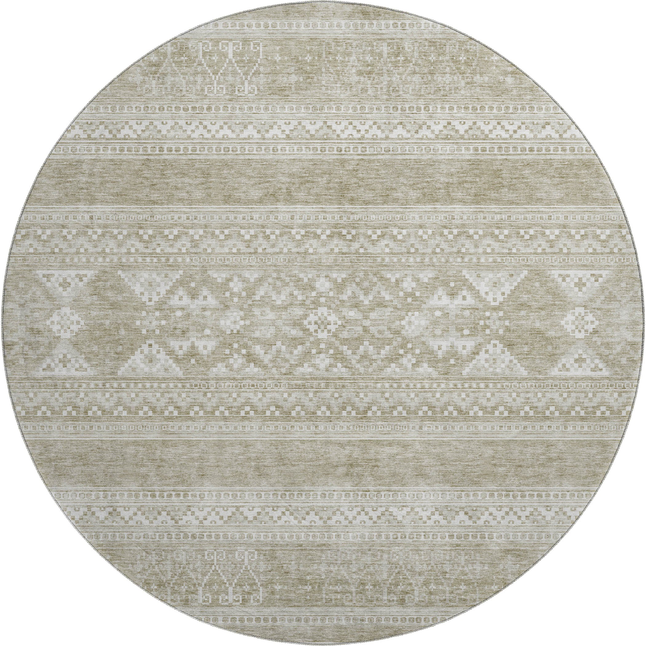 Cartagena Machine Washable Transitional Khaki Brown Rug 8' x 8' #shape_Round