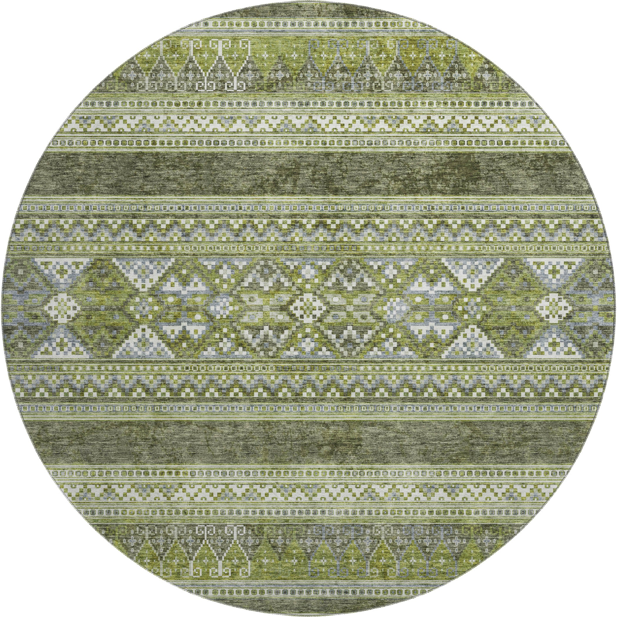 Cartagena Machine Washable Transitional Olive Green Rug 8' x 8' #shape_Round