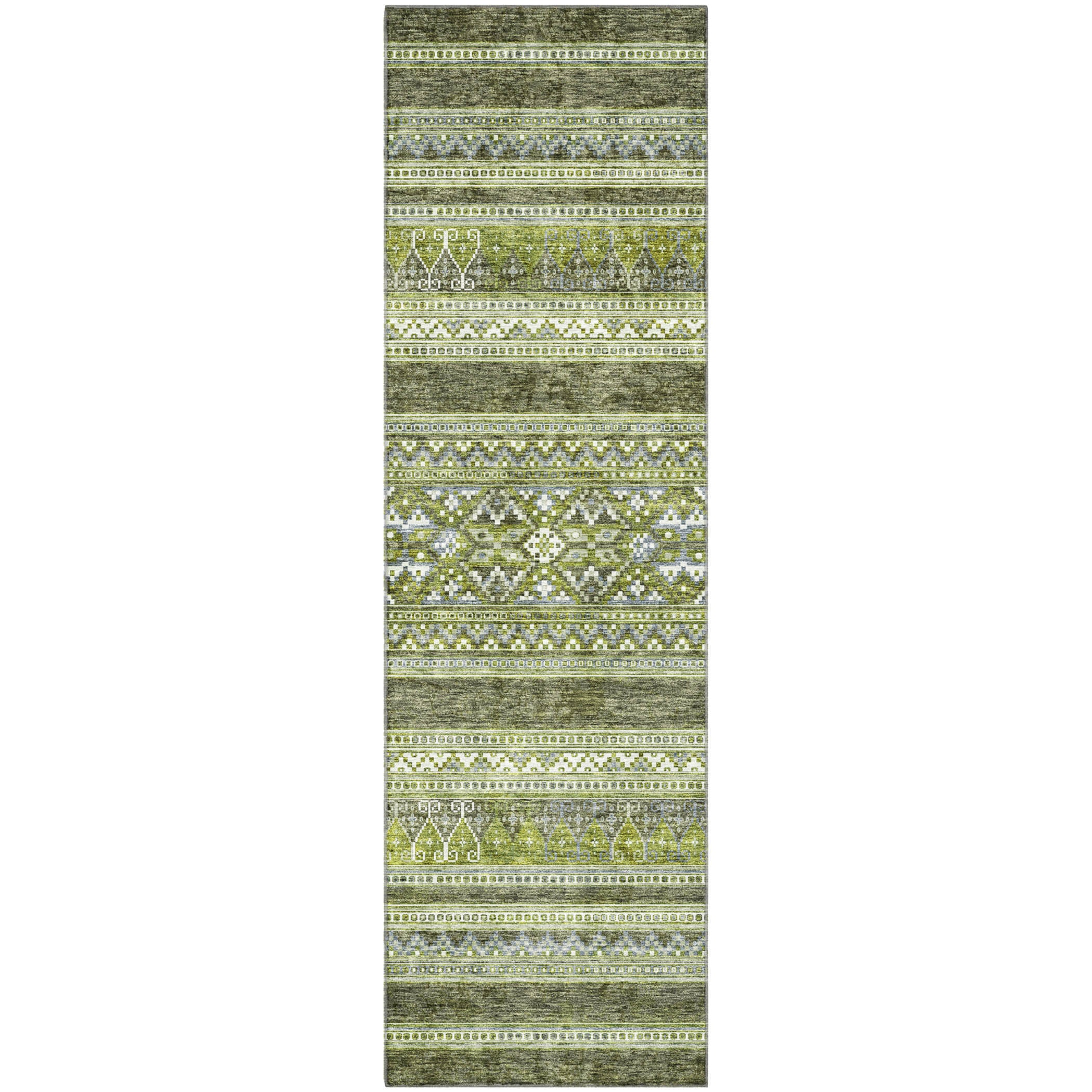 Cartagena Machine Washable Transitional Olive Green Rug 2'3" x 7'6" #shape_Runner