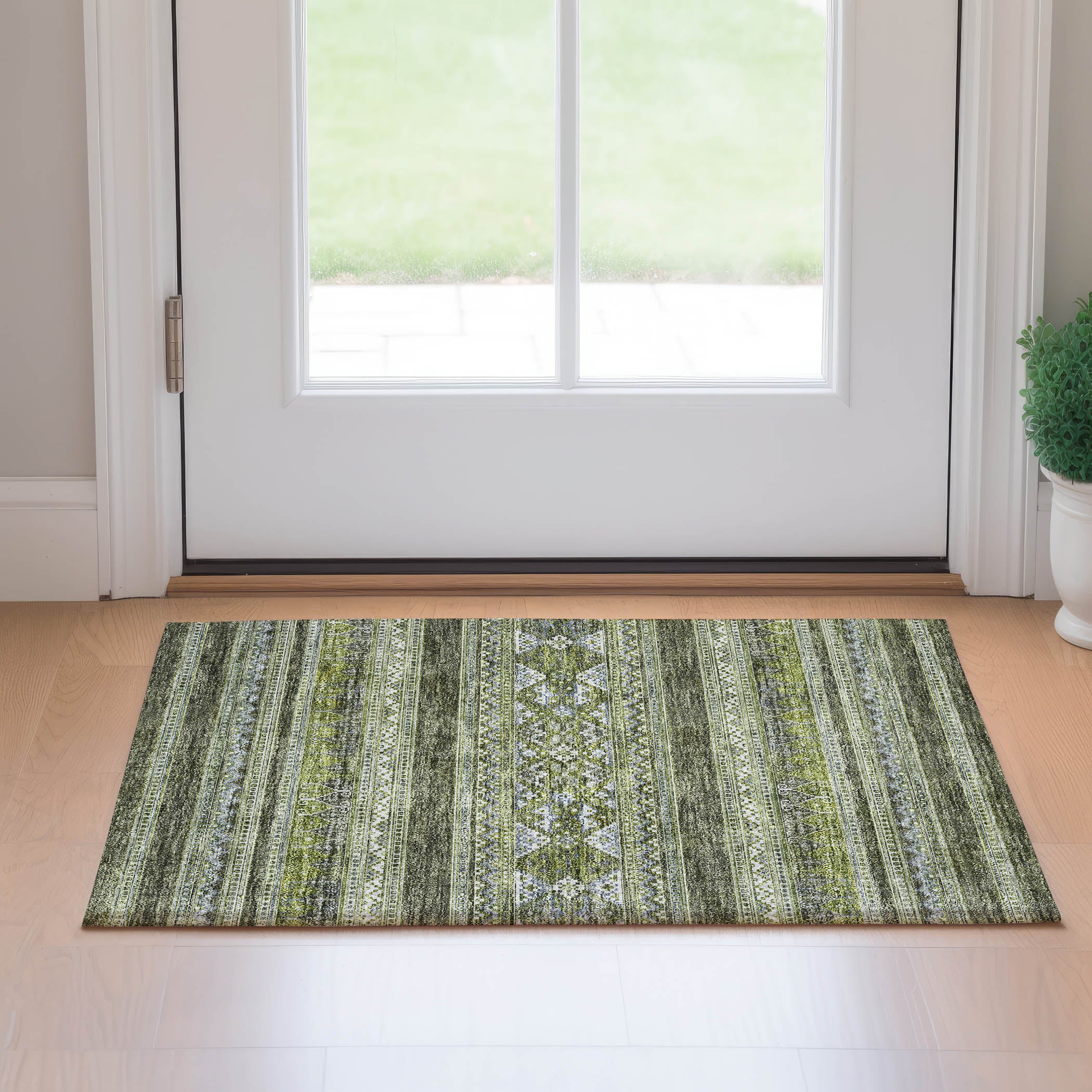 Cartagena Machine Washable Transitional Olive Green Rug 1'8" x 2'6" #shape_Rectangle