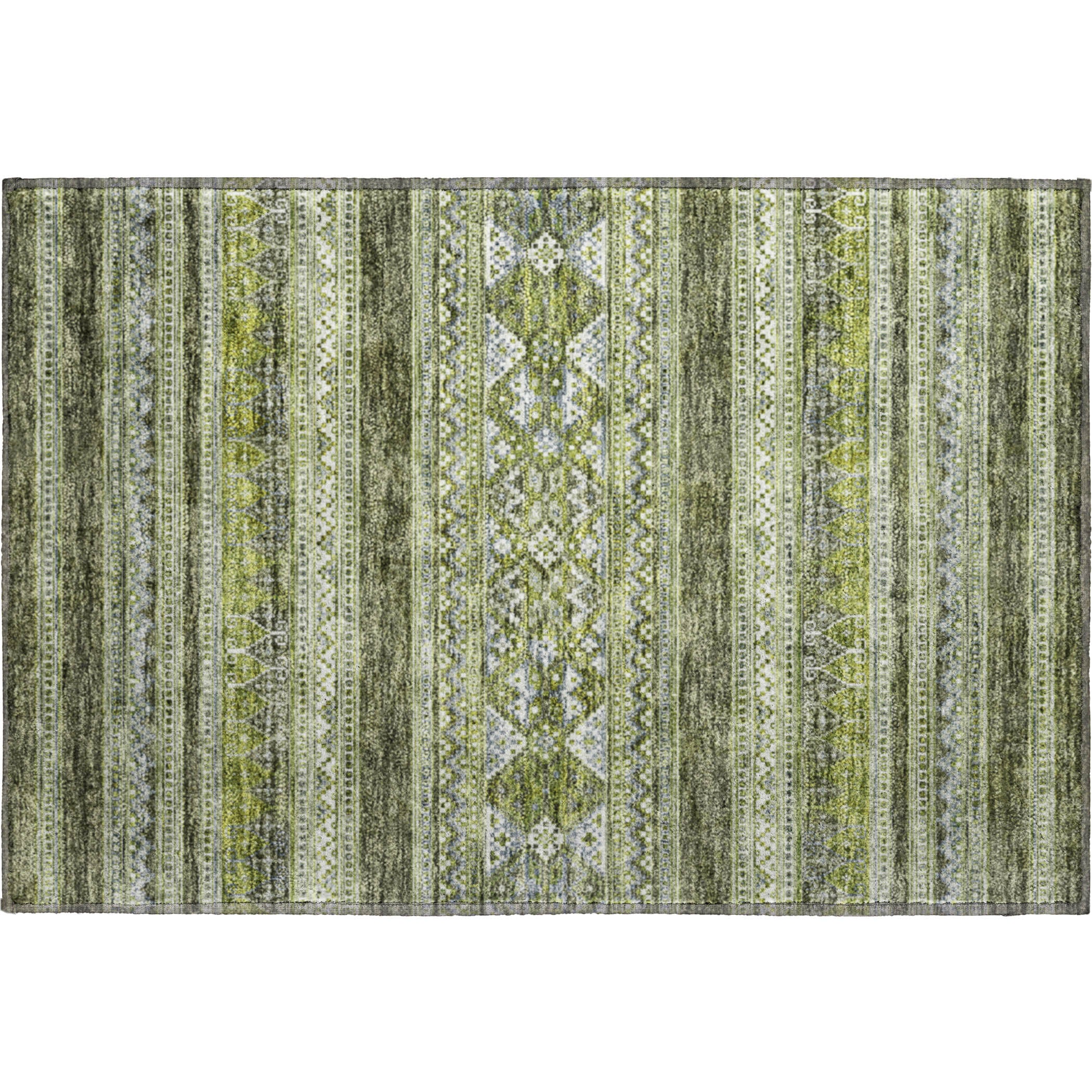 Cartagena Machine Washable Transitional Olive Green Rug 1'8" x 2'6" #shape_Rectangle