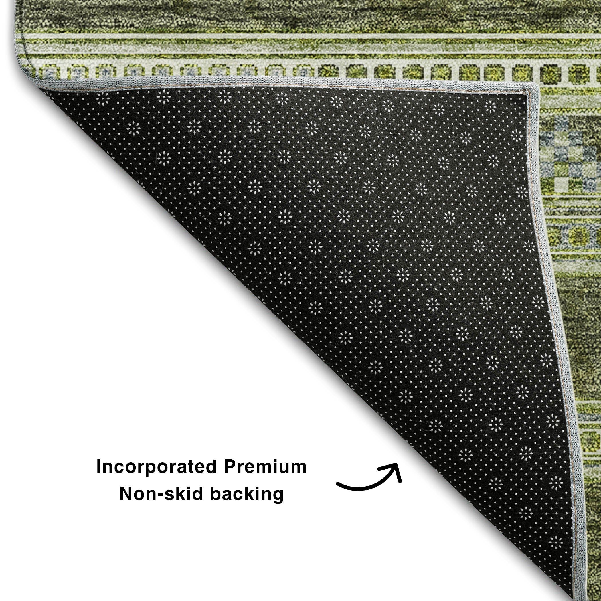 Cartagena Machine Washable Transitional Olive Green Rug 1'8" x 2'6" #shape_Rectangle