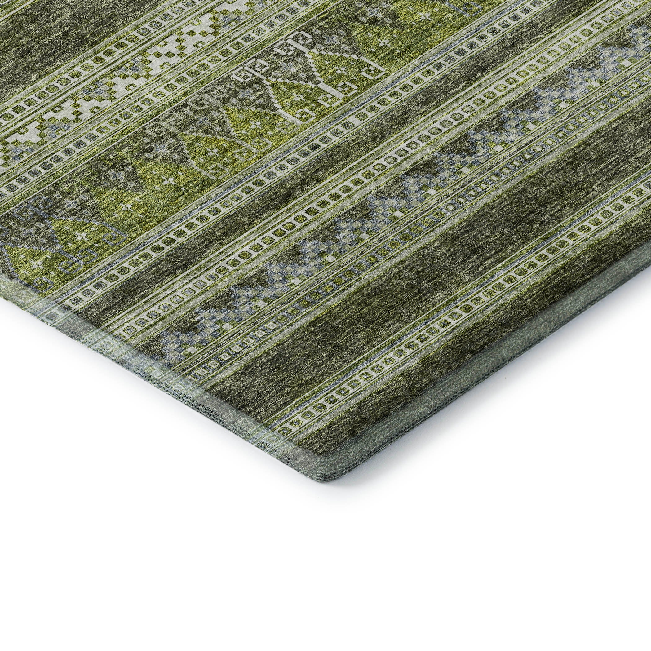 Cartagena Machine Washable Transitional Olive Green Rug 1'8" x 2'6" #shape_Rectangle