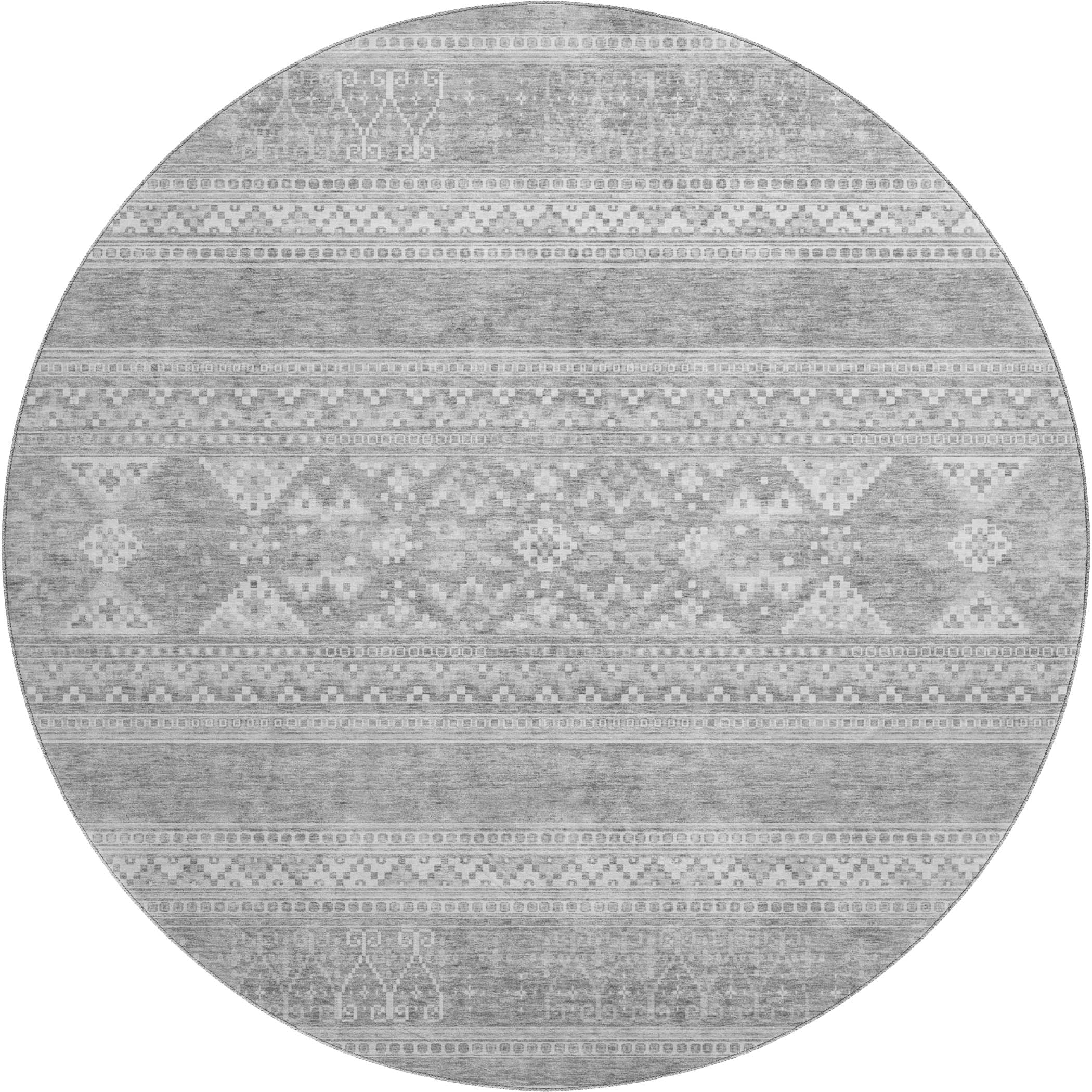 Cartagena Machine Washable Transitional Silver Gray Rug 8' x 8' #shape_Round
