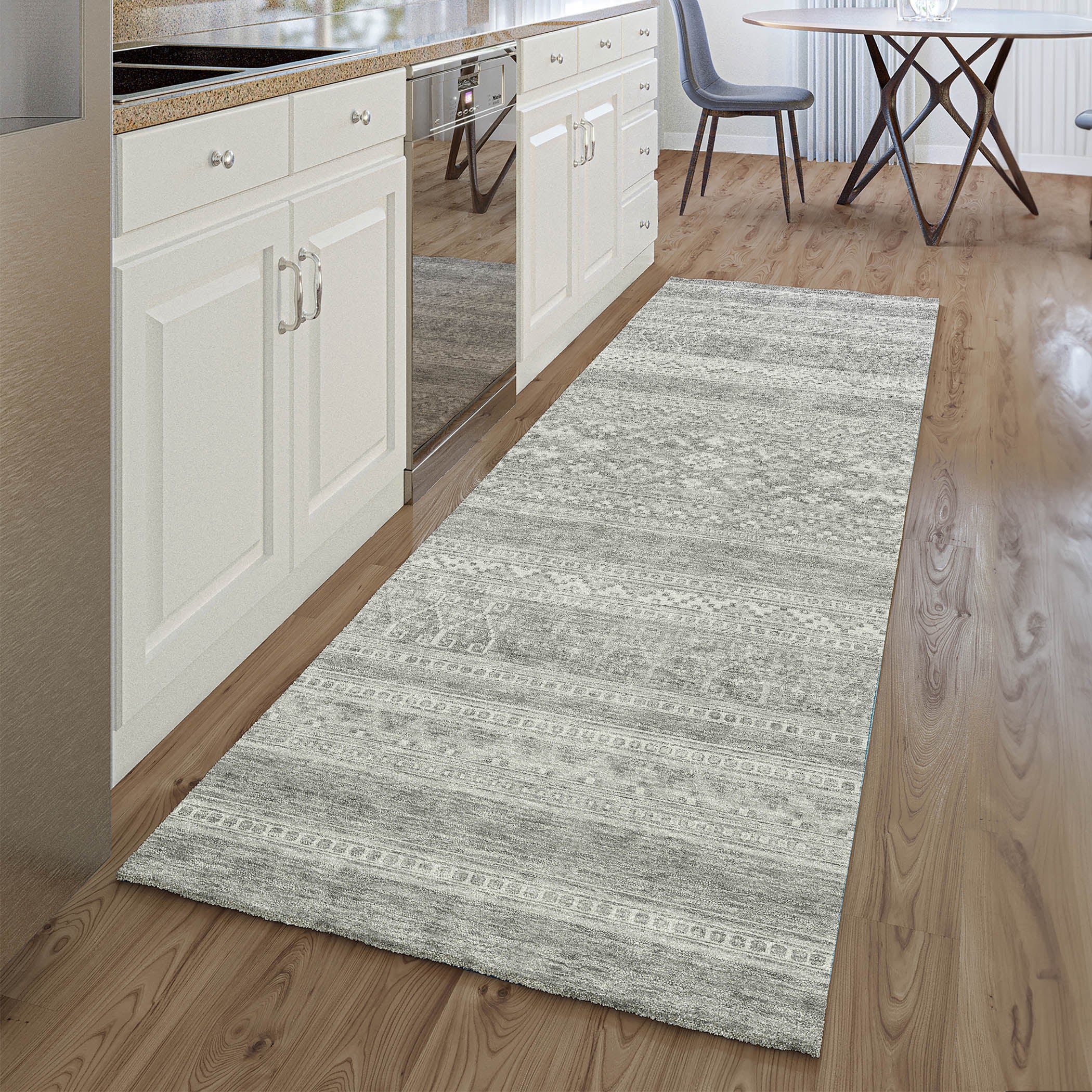 Cartagena Machine Washable Transitional Silver Gray Rug 2'3" x 7'6" #shape_Runner