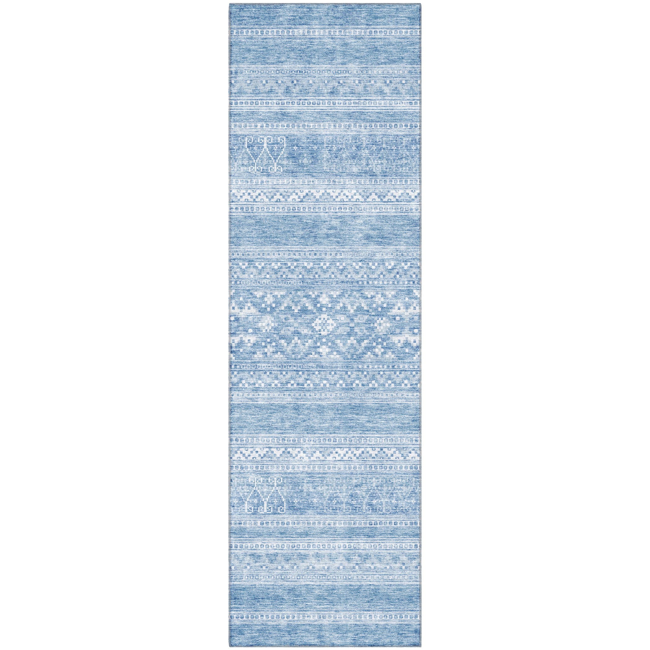 Cartagena Machine Washable Transitional Sky Blue Rug 2'3" x 7'6" #shape_Runner