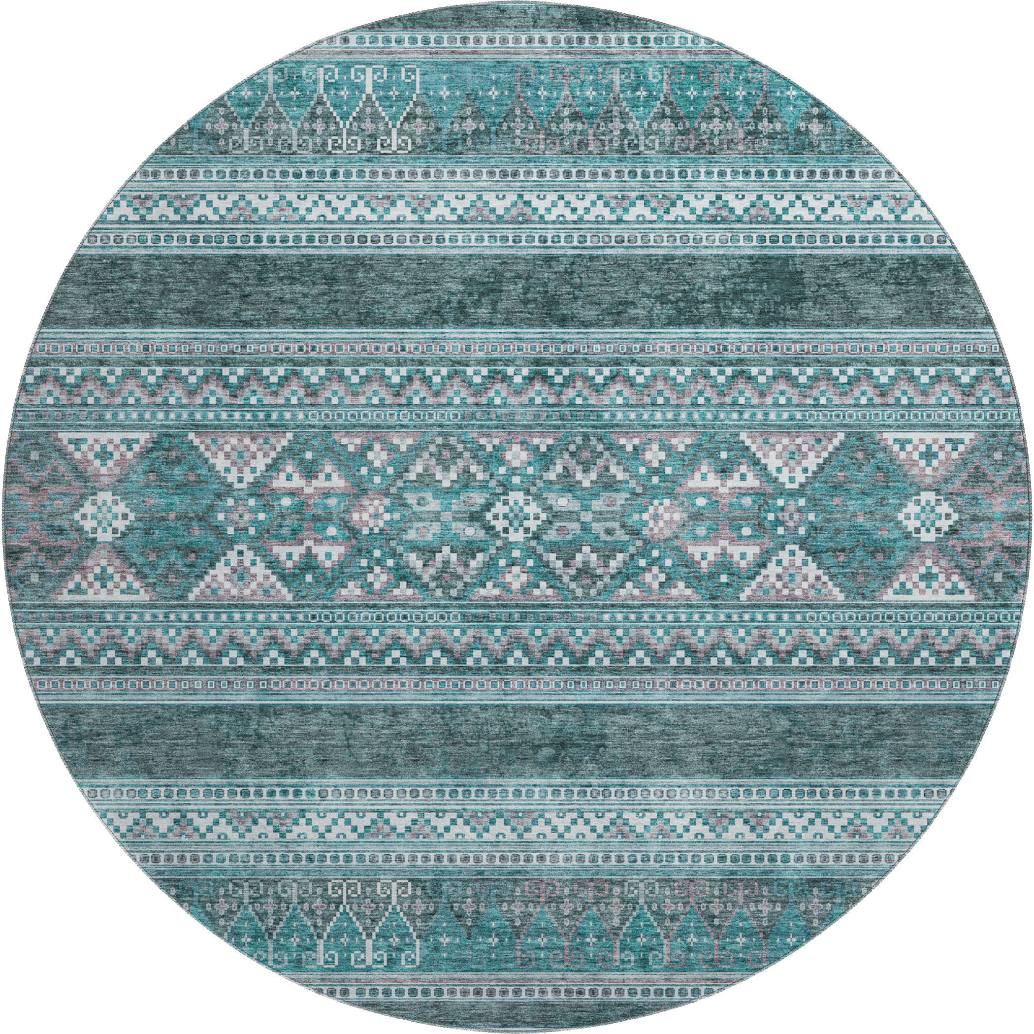 Cartagena Machine Washable Transitional Teal Rug 8' x 8' #shape_Round