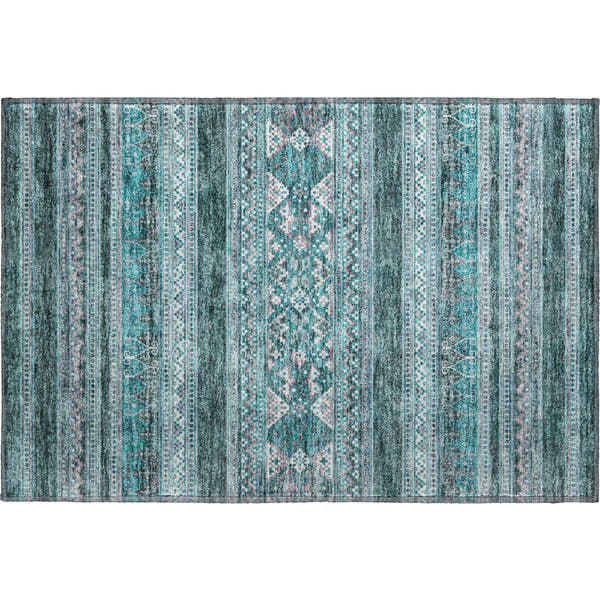 Cartagena Machine Washable Transitional Teal Rug 1'8" x 2'6"