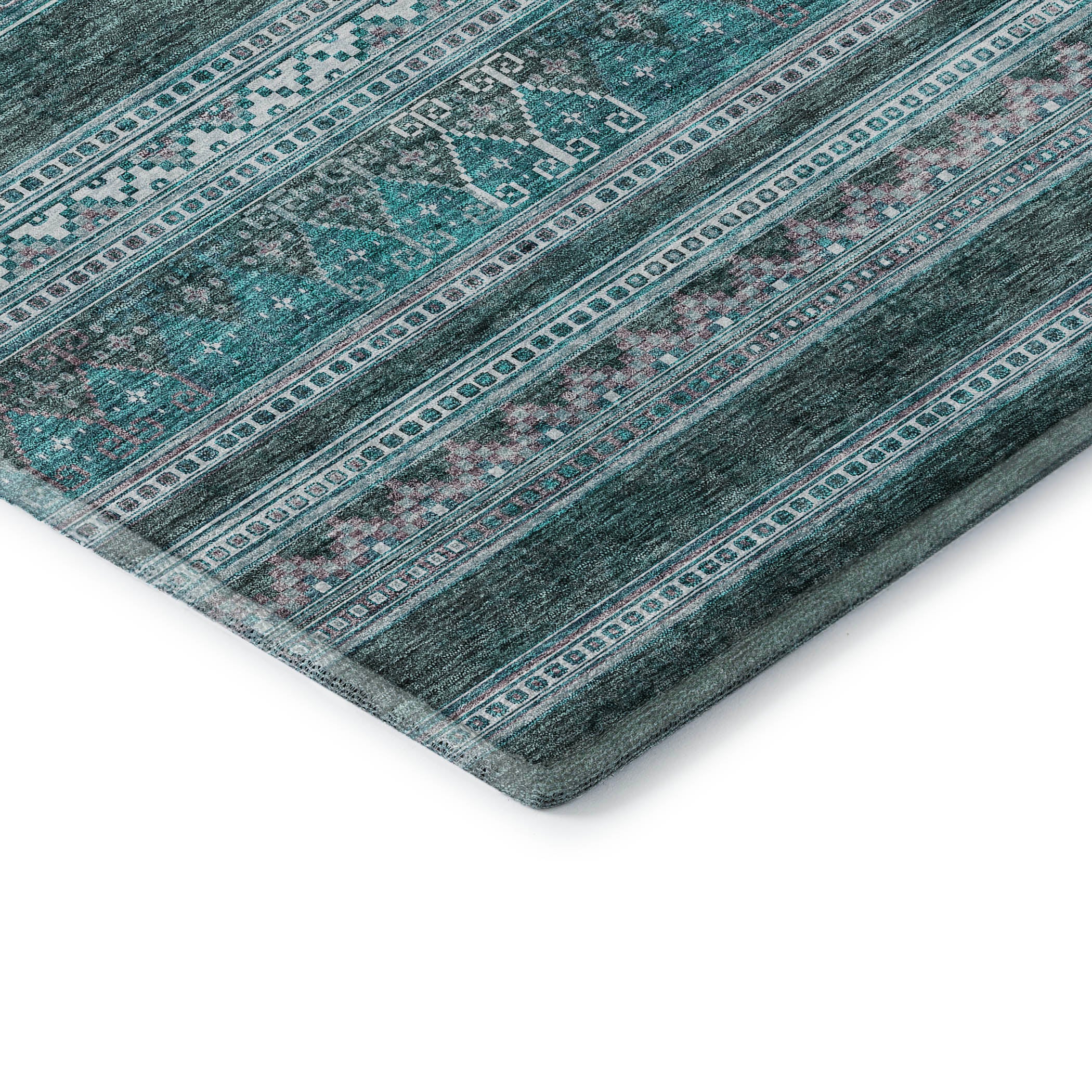 Cartagena Machine Washable Transitional Teal Rug 1'8" x 2'6" #shape_Rectangle