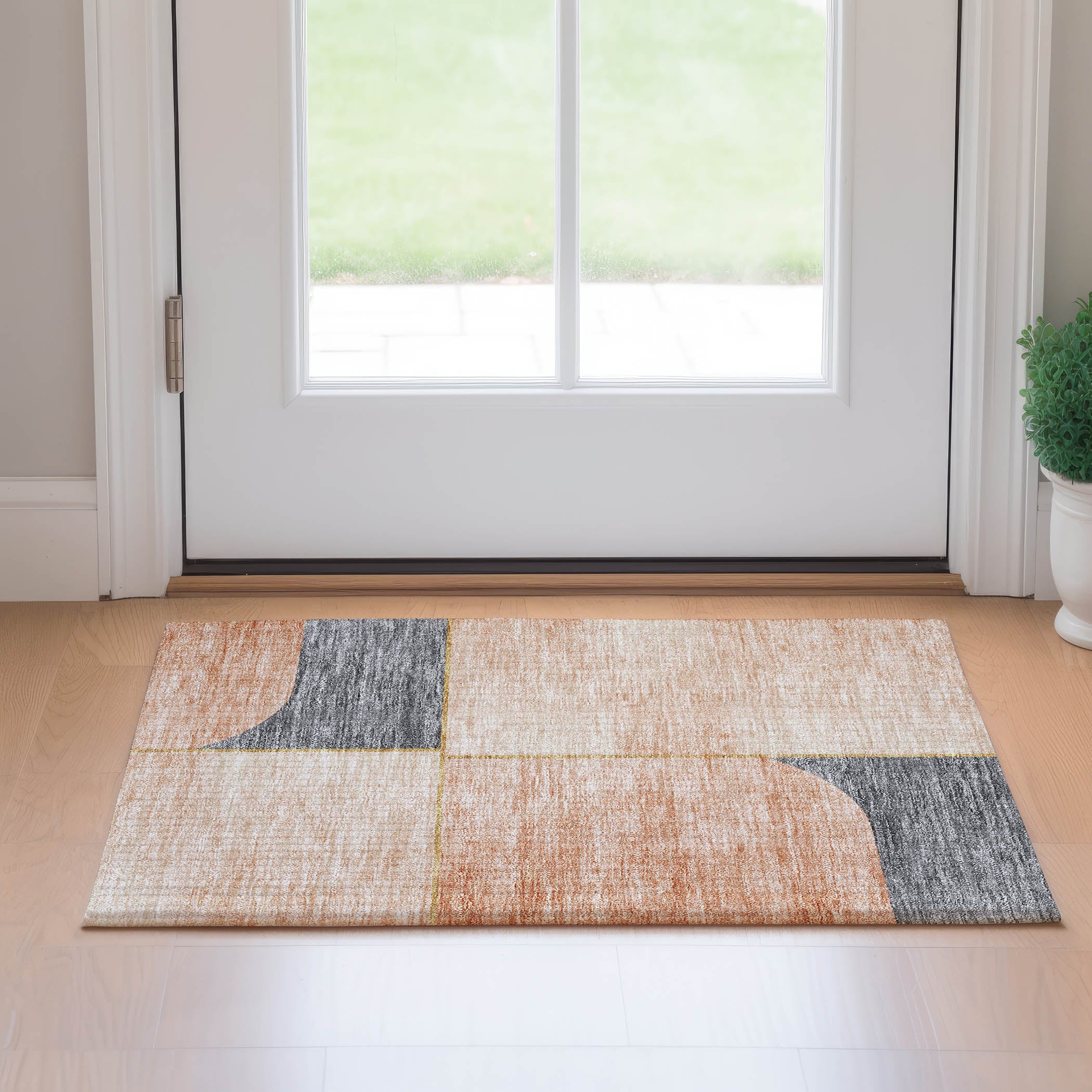 Lucerne Machine Washable Transitional Coral Orange Rug 1'8" x 2'6" #shape_Rectangle