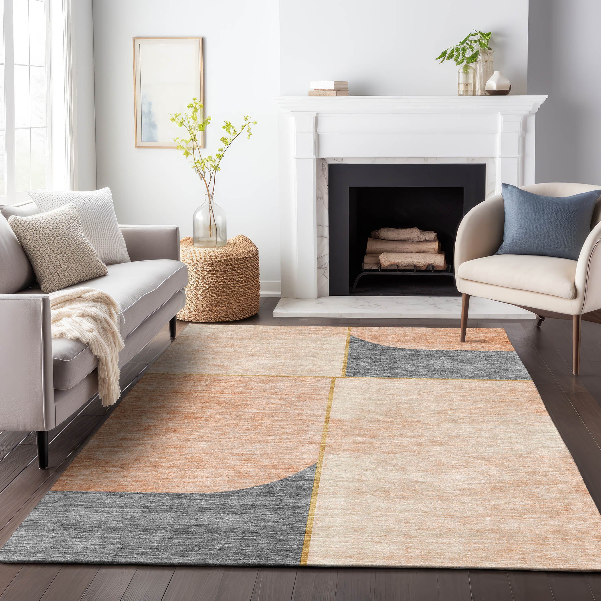 Lucerne Machine Washable Transitional Coral Orange Rug 2'6" x 3'10" #shape_Rectangle