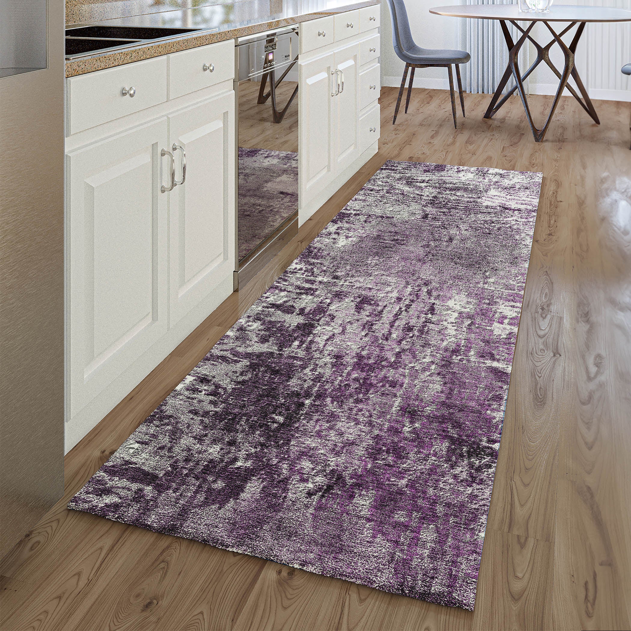 Queenstown Machine Washable Transitional Eggplant Purple Rug 2'3" x 7'6" #shape_Runner