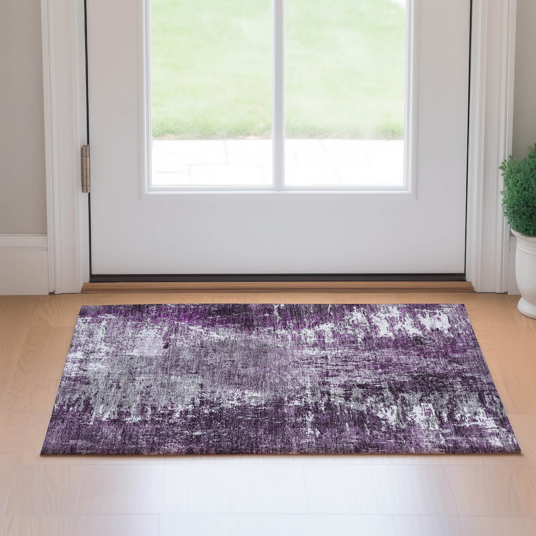 Queenstown Machine Washable Transitional Eggplant Purple Rug 1'8" x 2'6" #shape_Rectangle
