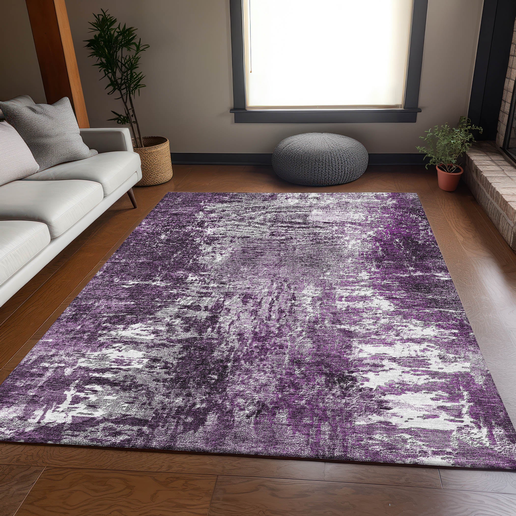 Queenstown Machine Washable Transitional Eggplant Purple Rug 2'6" x 3'10" #shape_Rectangle