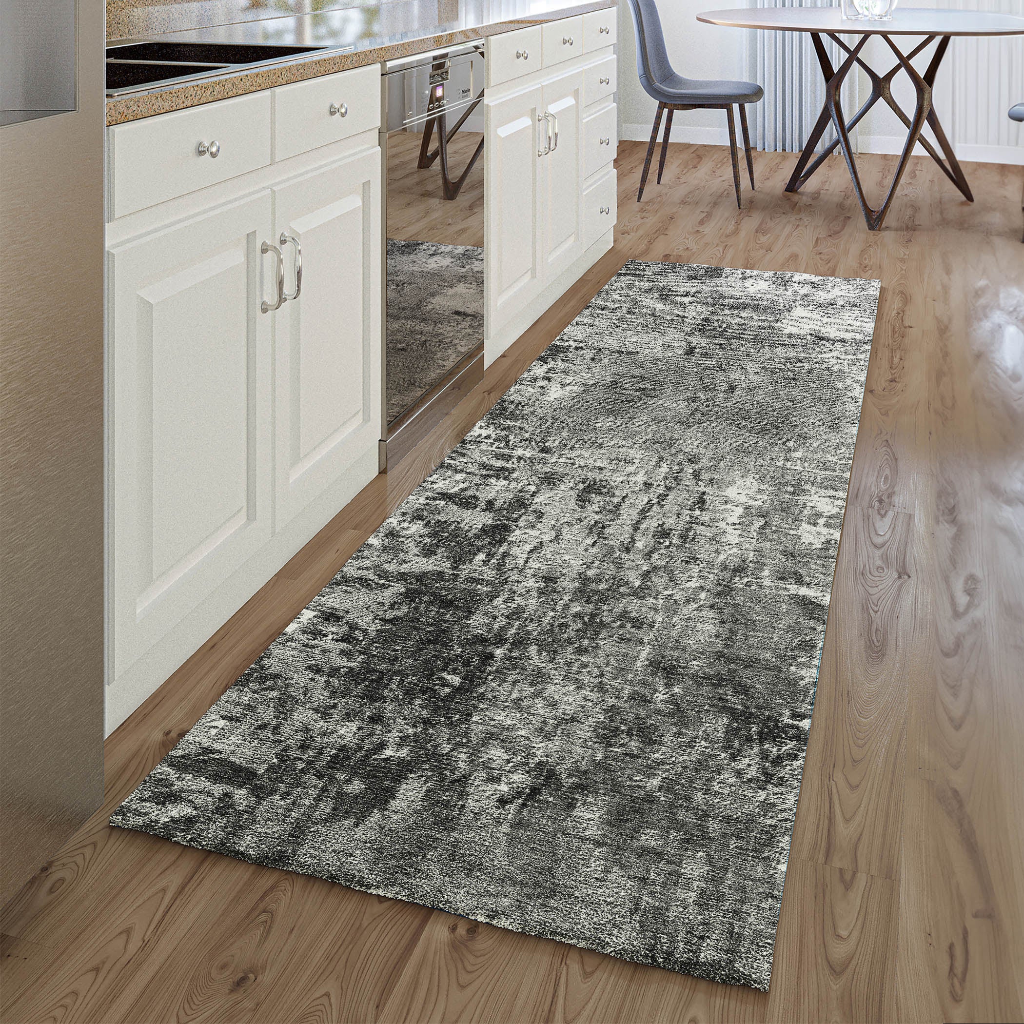 Queenstown Machine Washable Transitional Gray Rug 2'3" x 7'6" #shape_Runner