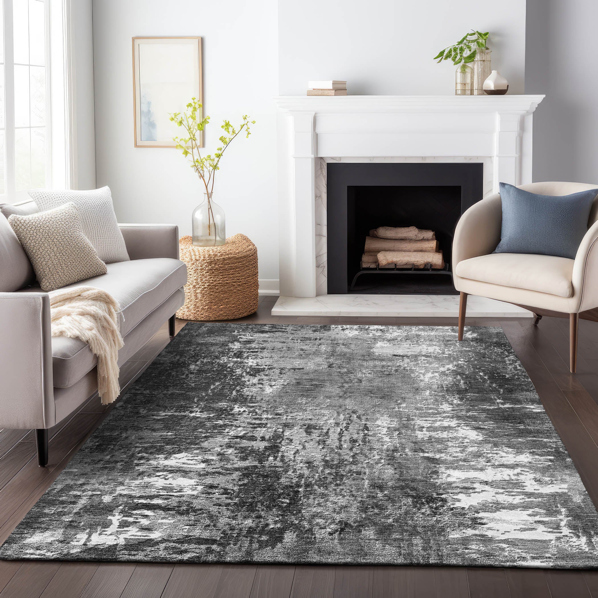 Queenstown Machine Washable Transitional Gray Rug 2'6" x 3'10" #shape_Rectangle
