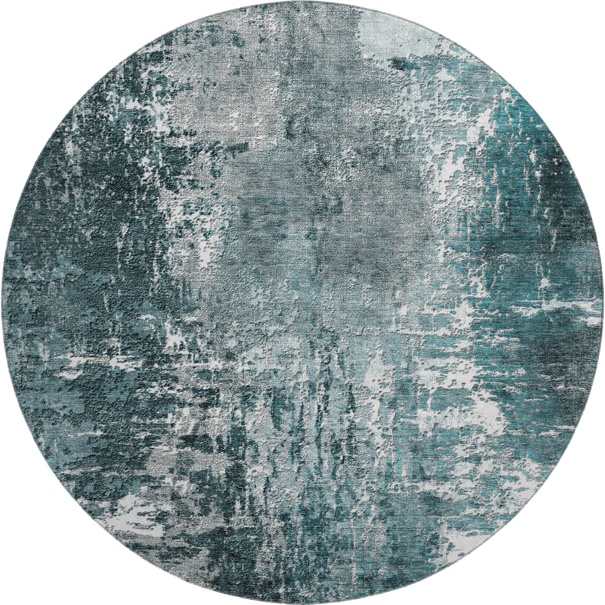 Queenstown Machine Washable Transitional Teal Rug 8' x 8' #shape_Round