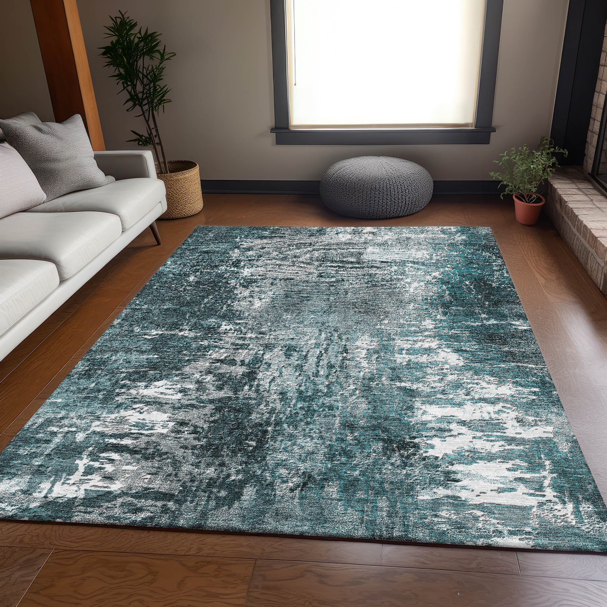 Queenstown Machine Washable Transitional Teal Rug 2'6" x 3'10" #shape_Rectangle