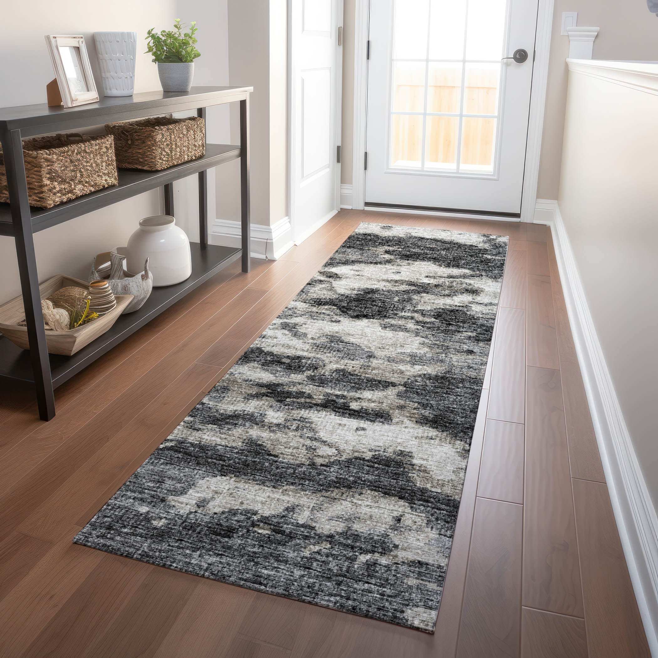Florence Machine Washable Transitional Black Rug 2'3" x 7'6" #shape_Runner