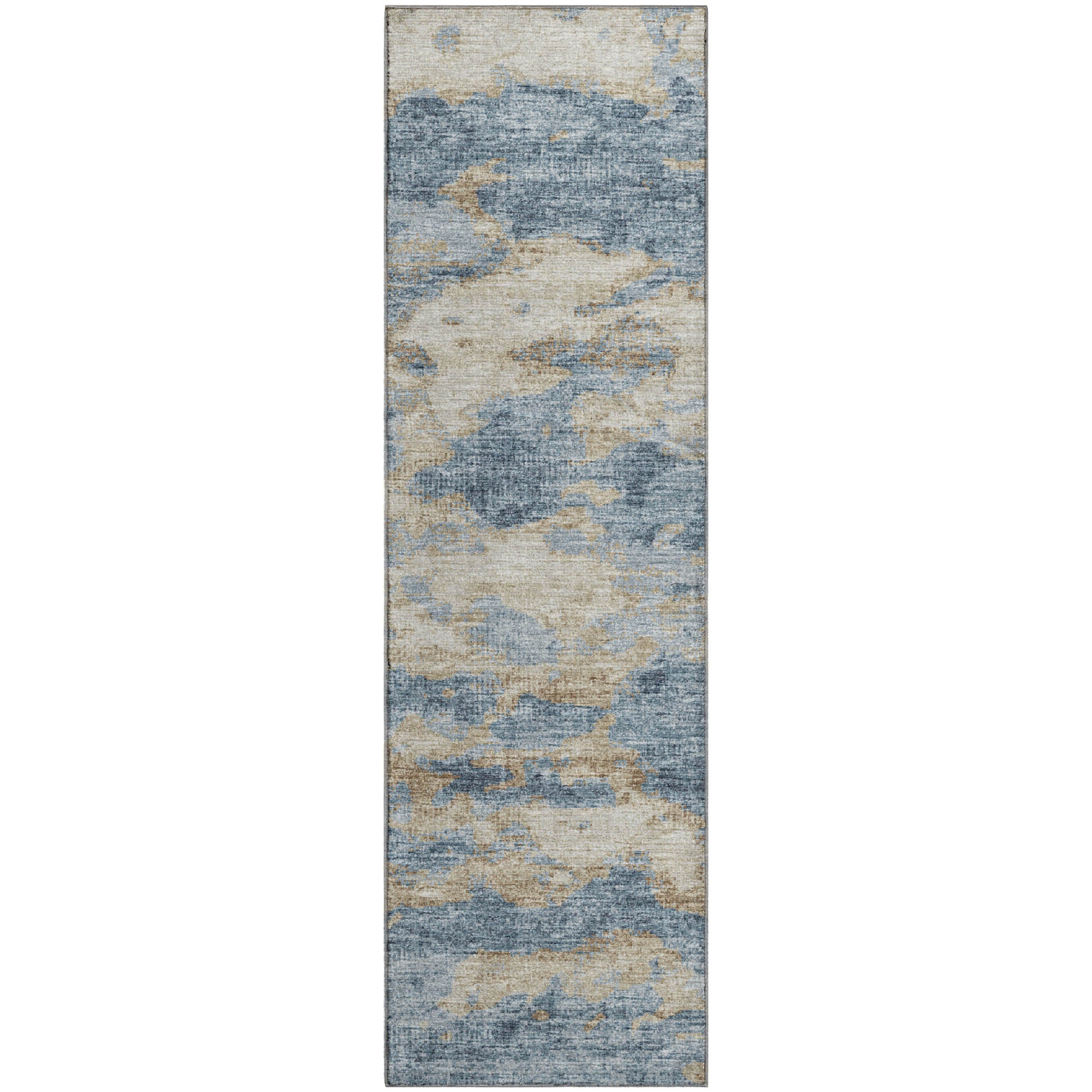 Florence Machine Washable Transitional Blue Rug 2'3" x 7'6" #shape_Runner