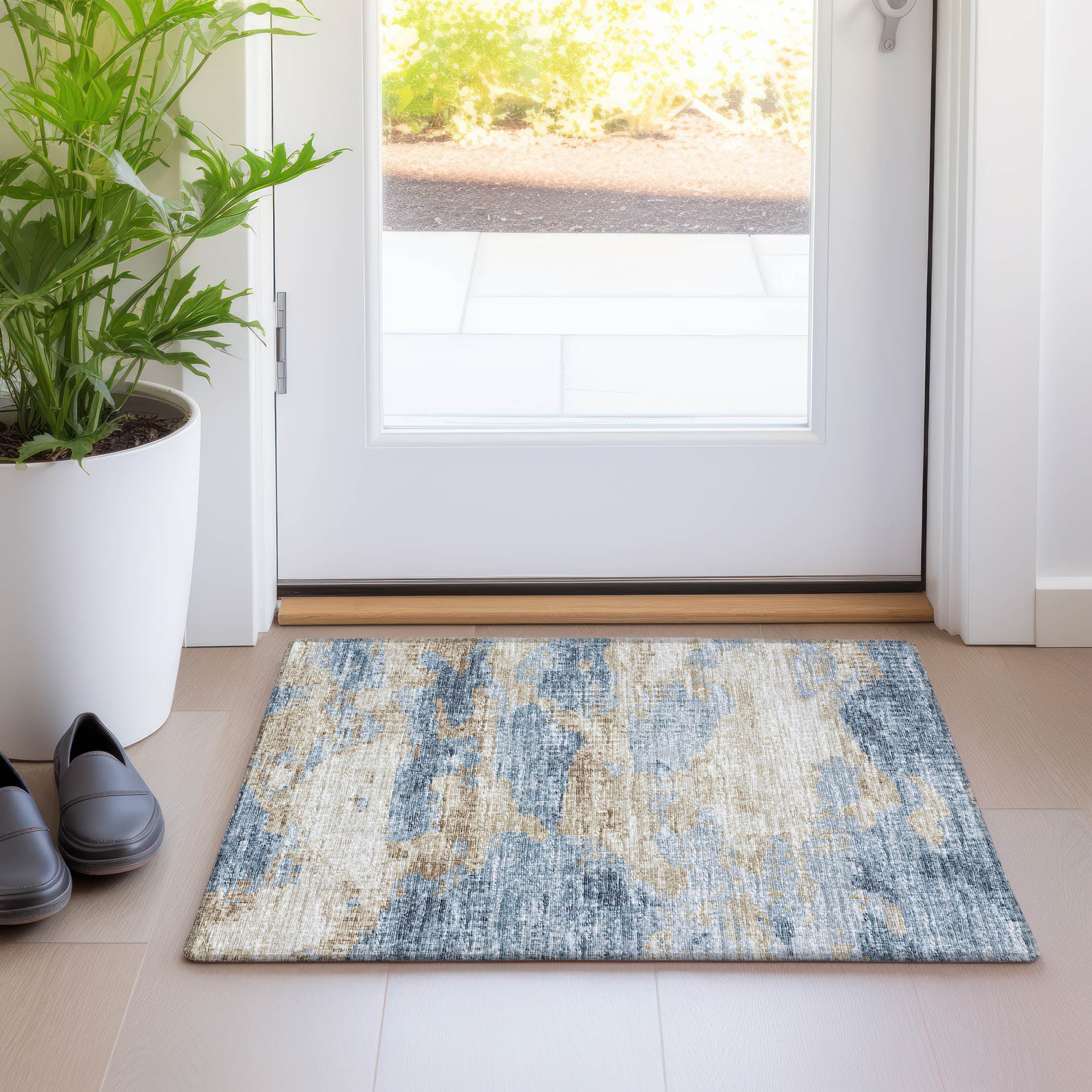 Florence Machine Washable Transitional Blue Rug 1'8" x 2'6" #shape_Rectangle