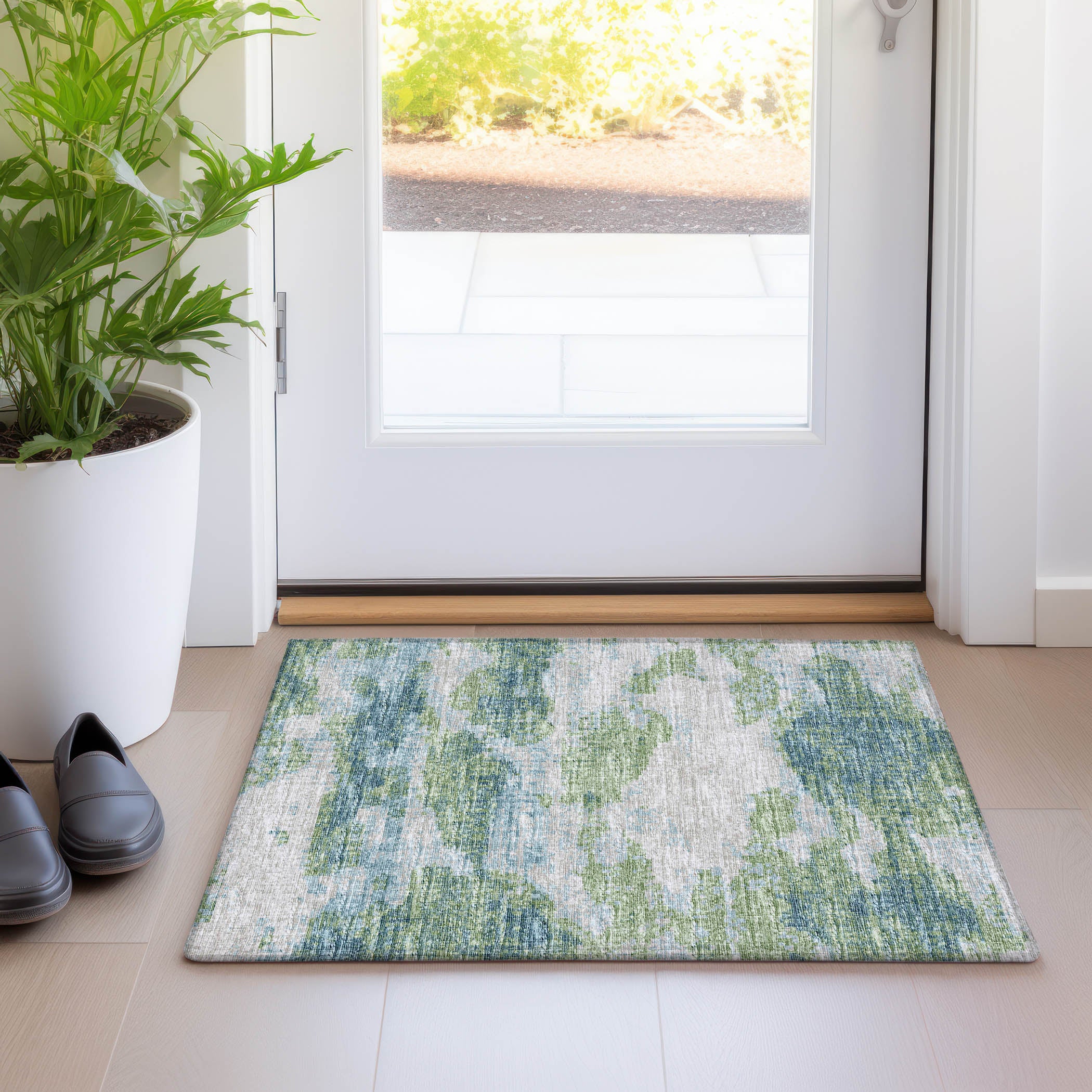 Florence Machine Washable Transitional Green Rug 1'8" x 2'6" #shape_Rectangle
