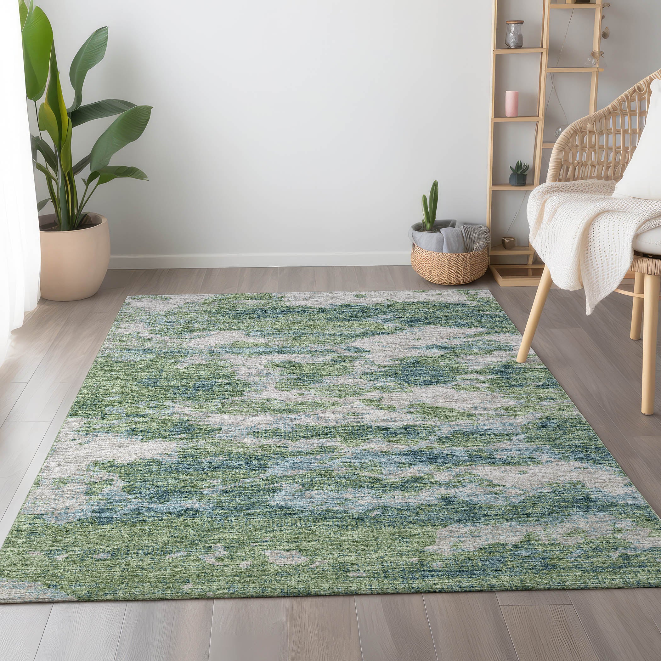 Florence Machine Washable Transitional Green Rug 2'6" x 3'10" #shape_Rectangle
