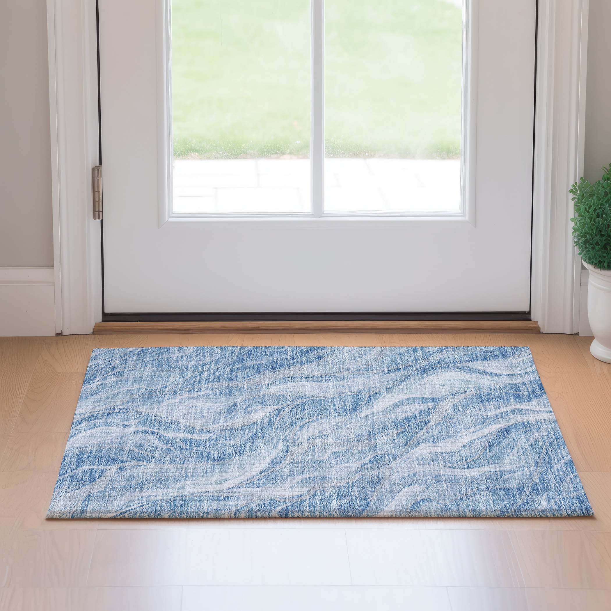 Dublin Machine Washable Transitional Blue Rug 1'8" x 2'6" #shape_Rectangle