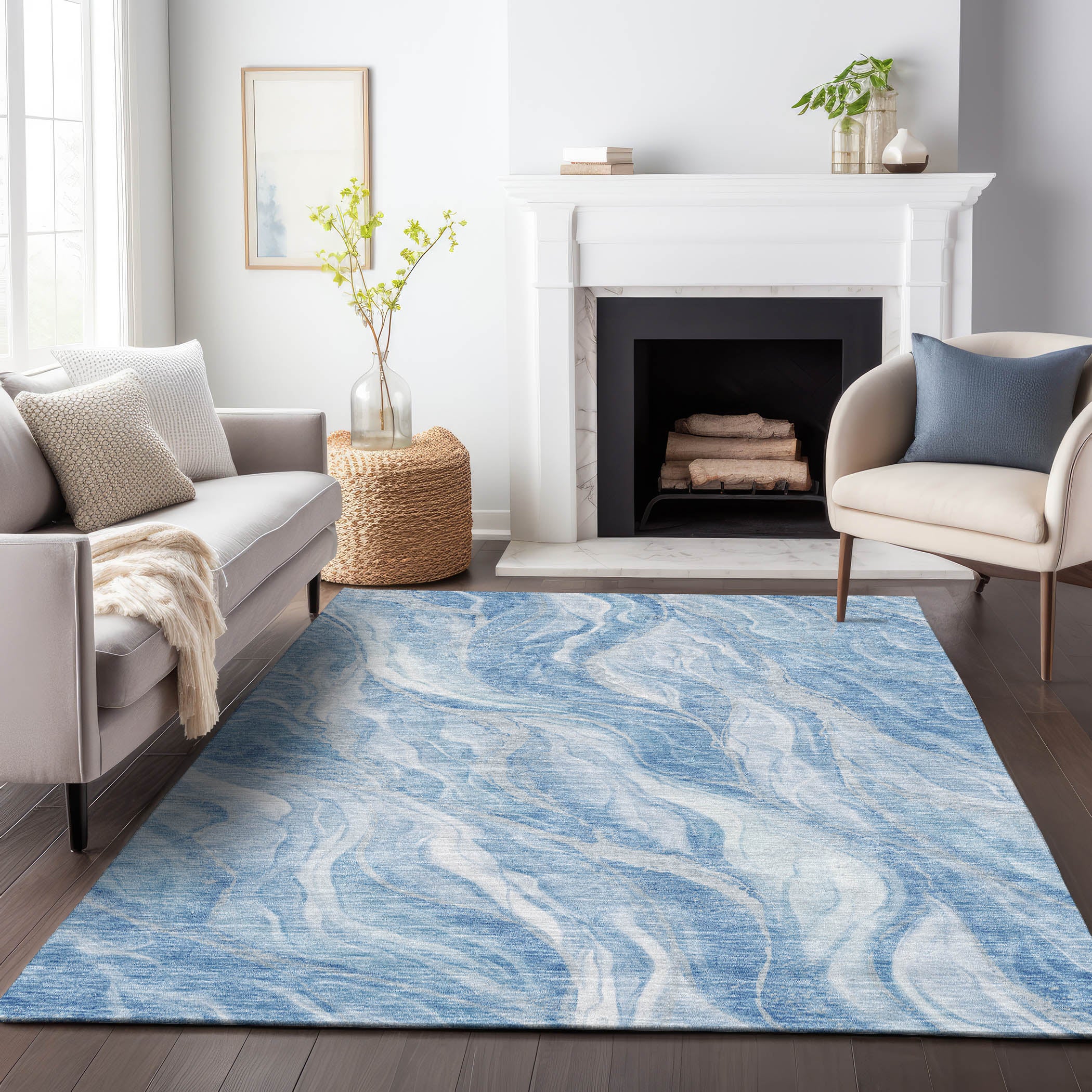 Dublin Machine Washable Transitional Blue Rug 2'6" x 3'10" #shape_Rectangle