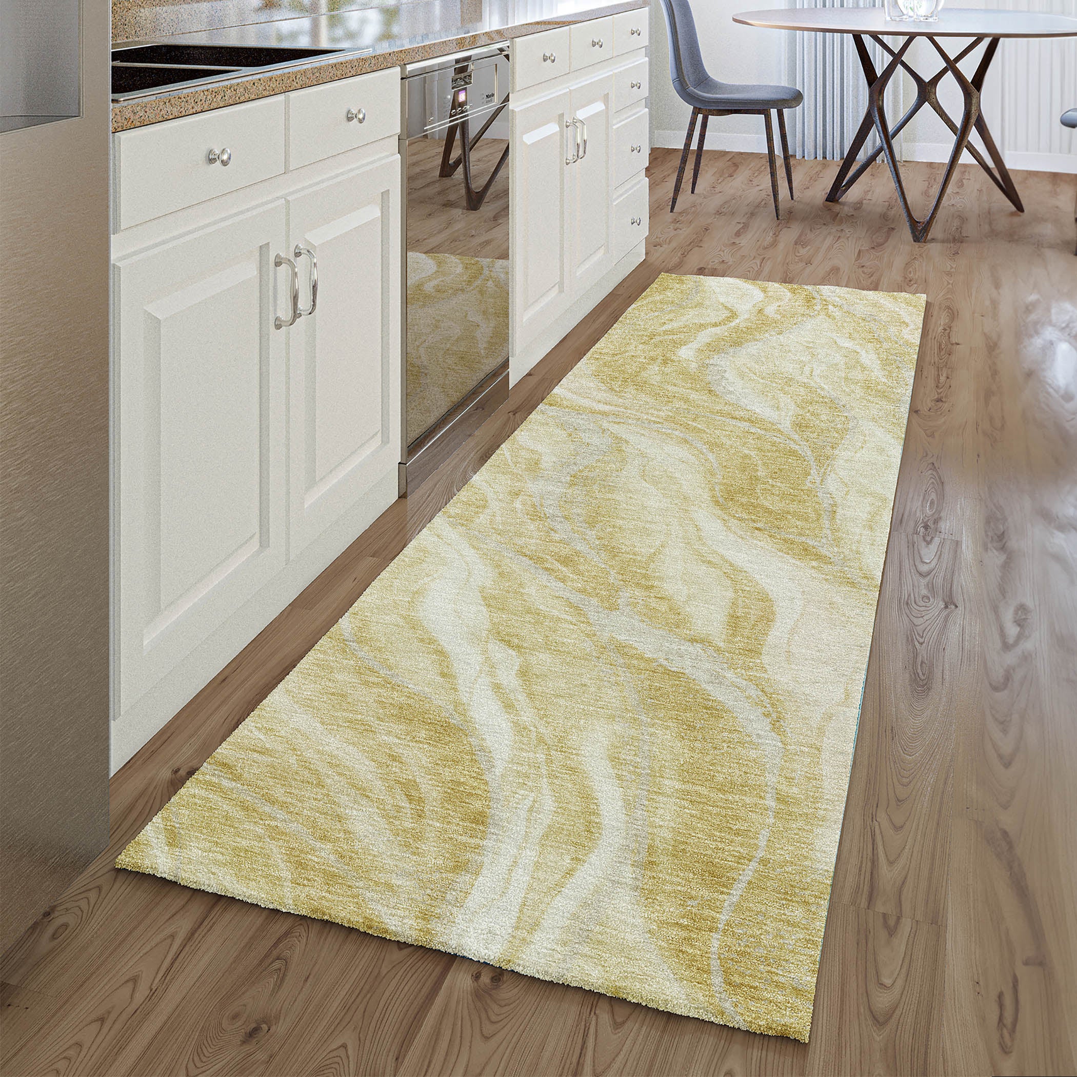 Dublin Machine Washable Transitional Gold Rug 2'3" x 7'6" #shape_Runner