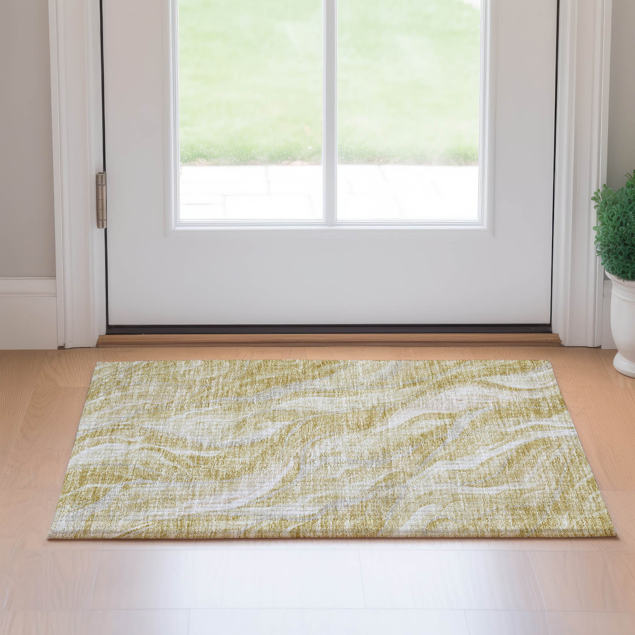Dublin Machine Washable Transitional Gold Rug 1'8" x 2'6" #shape_Rectangle