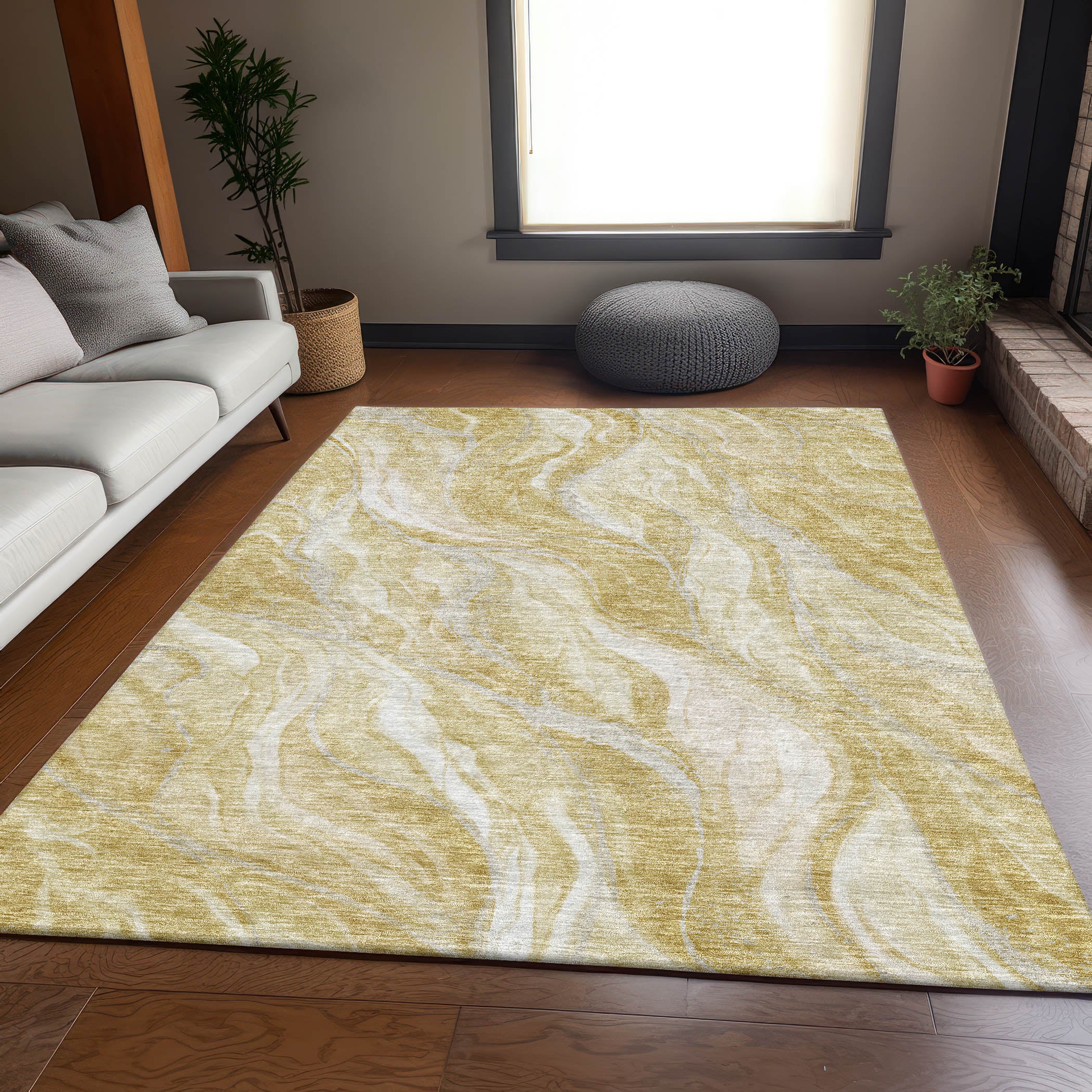 Dublin Machine Washable Transitional Gold Rug 2'6" x 3'10" #shape_Rectangle