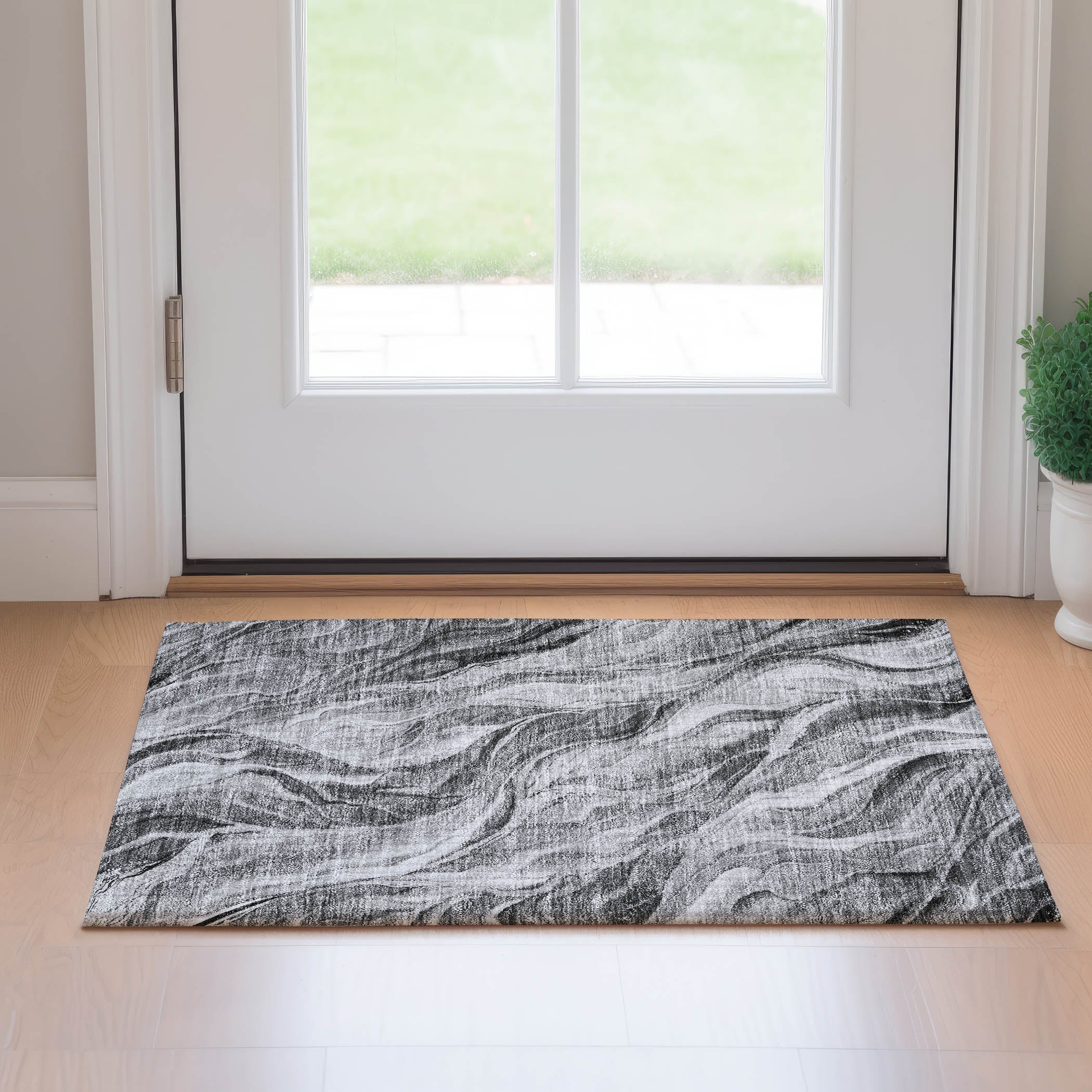 Dublin Machine Washable Transitional Gray Rug 1'8" x 2'6" #shape_Rectangle