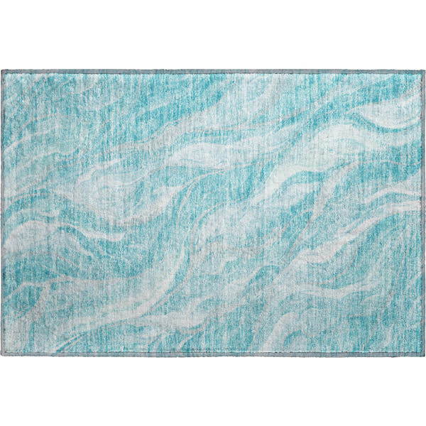 Dublin Machine Washable Transitional Teal Rug 1'8" x 2'6"