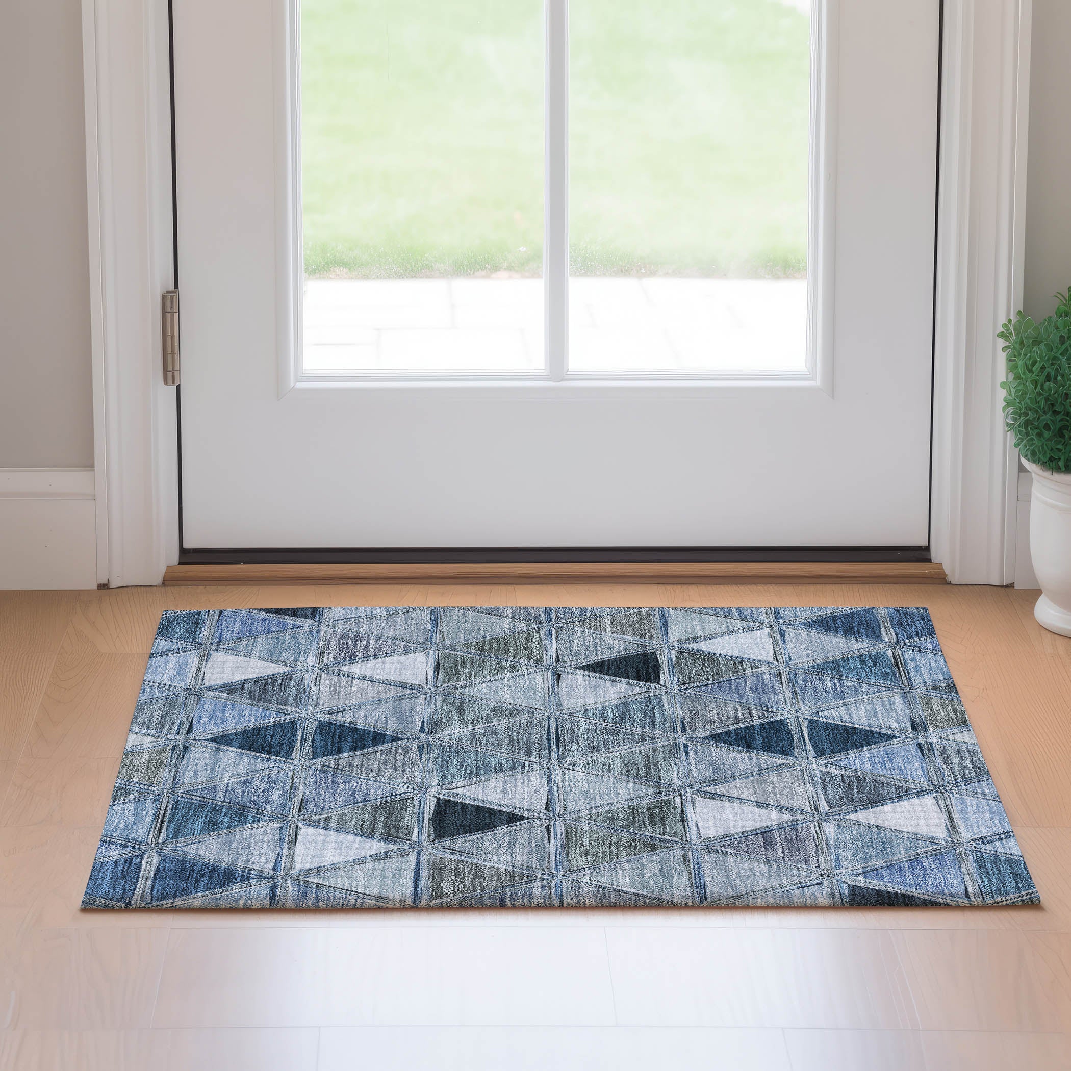 Lucerne Machine Washable Transitional Blue Rug 1'8" x 2'6" #shape_Rectangle