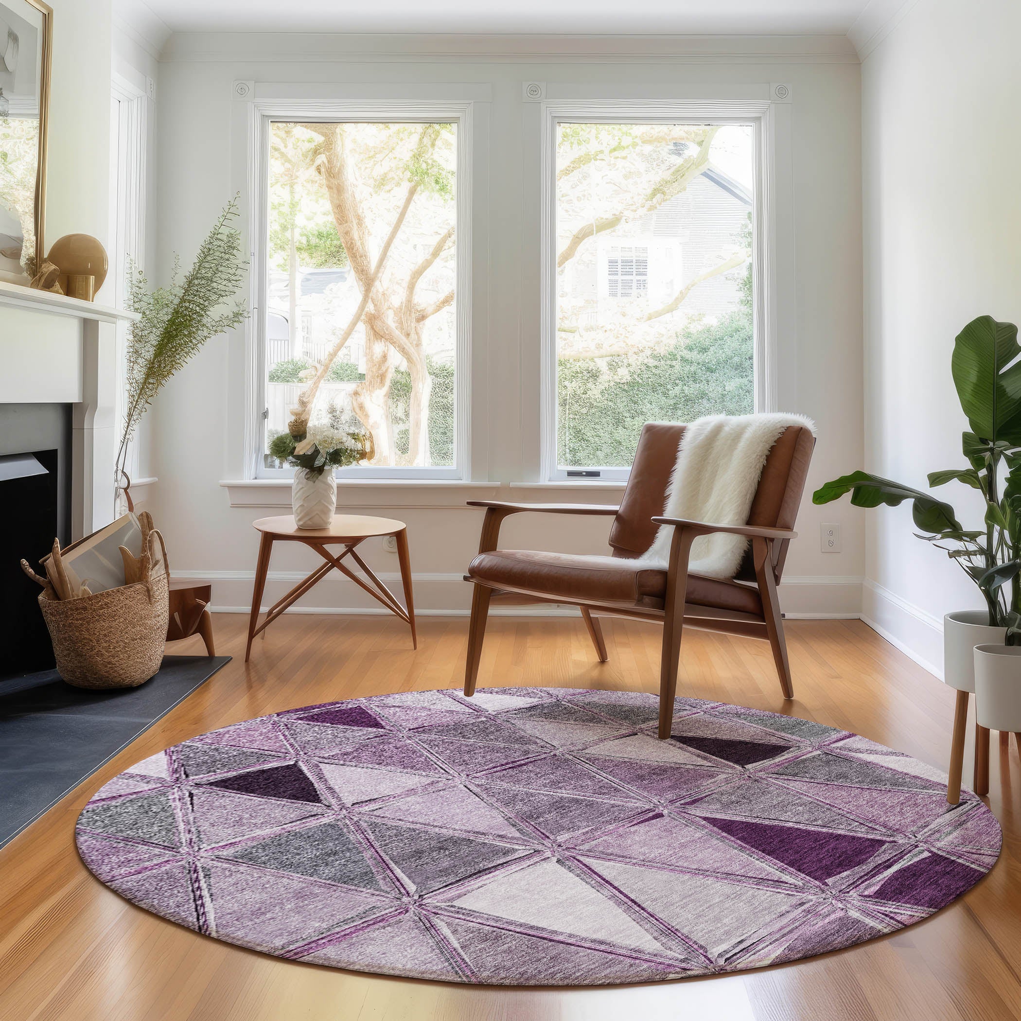Lucerne Machine Washable Transitional Merlot Red Rug 8' x 8' #shape_Round
