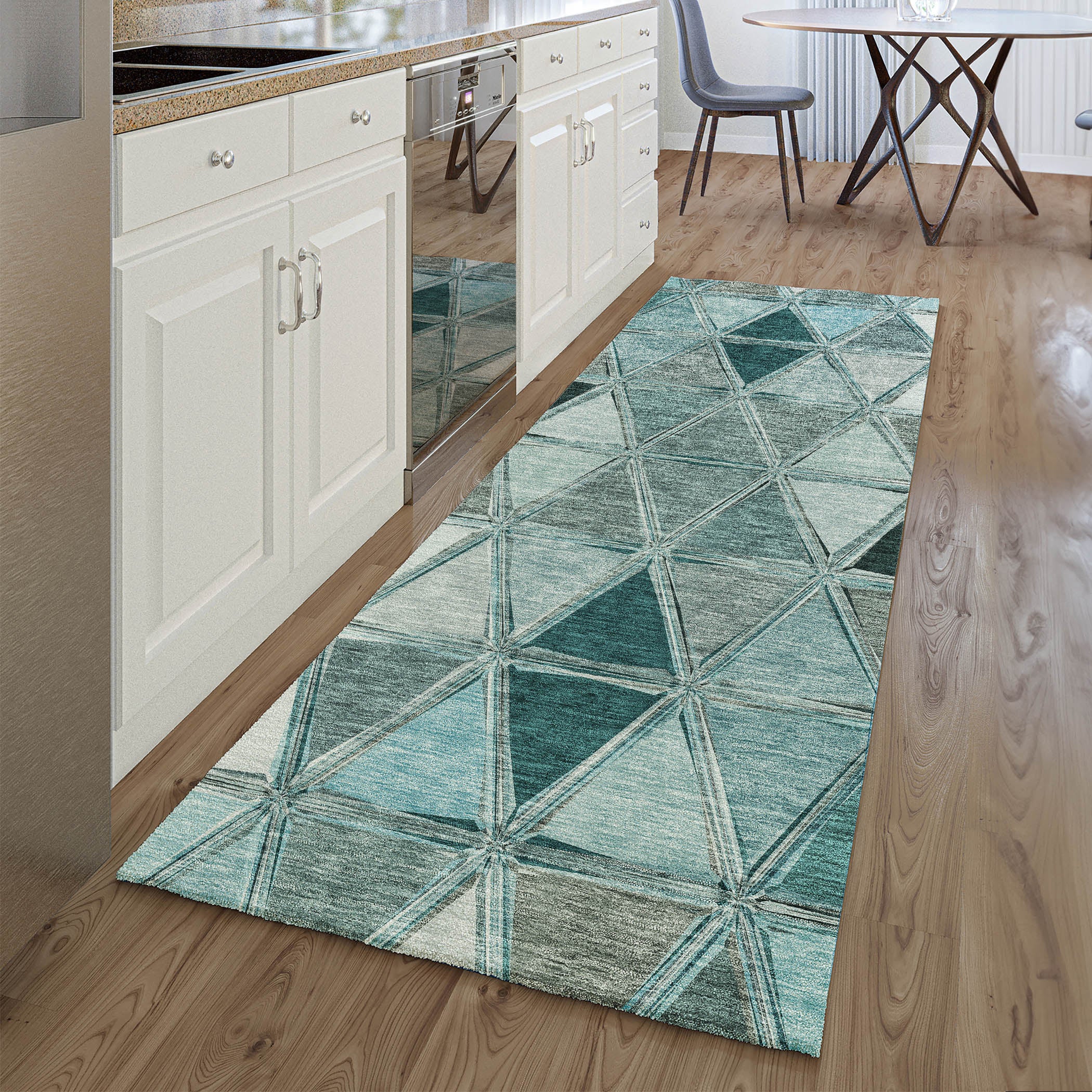 Lucerne Machine Washable Transitional Teal Rug 2'3" x 7'6" #shape_Runner