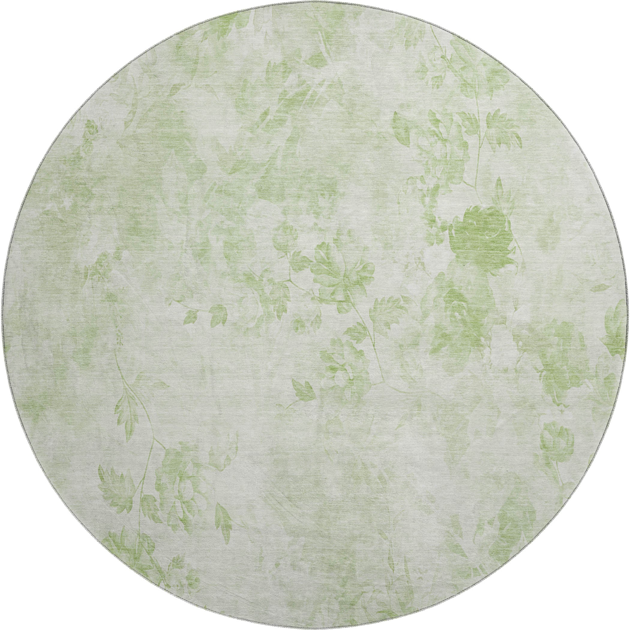 Chiang Mai Machine Washable Transitional Aloe Green Rug 8' x 8' #shape_Round
