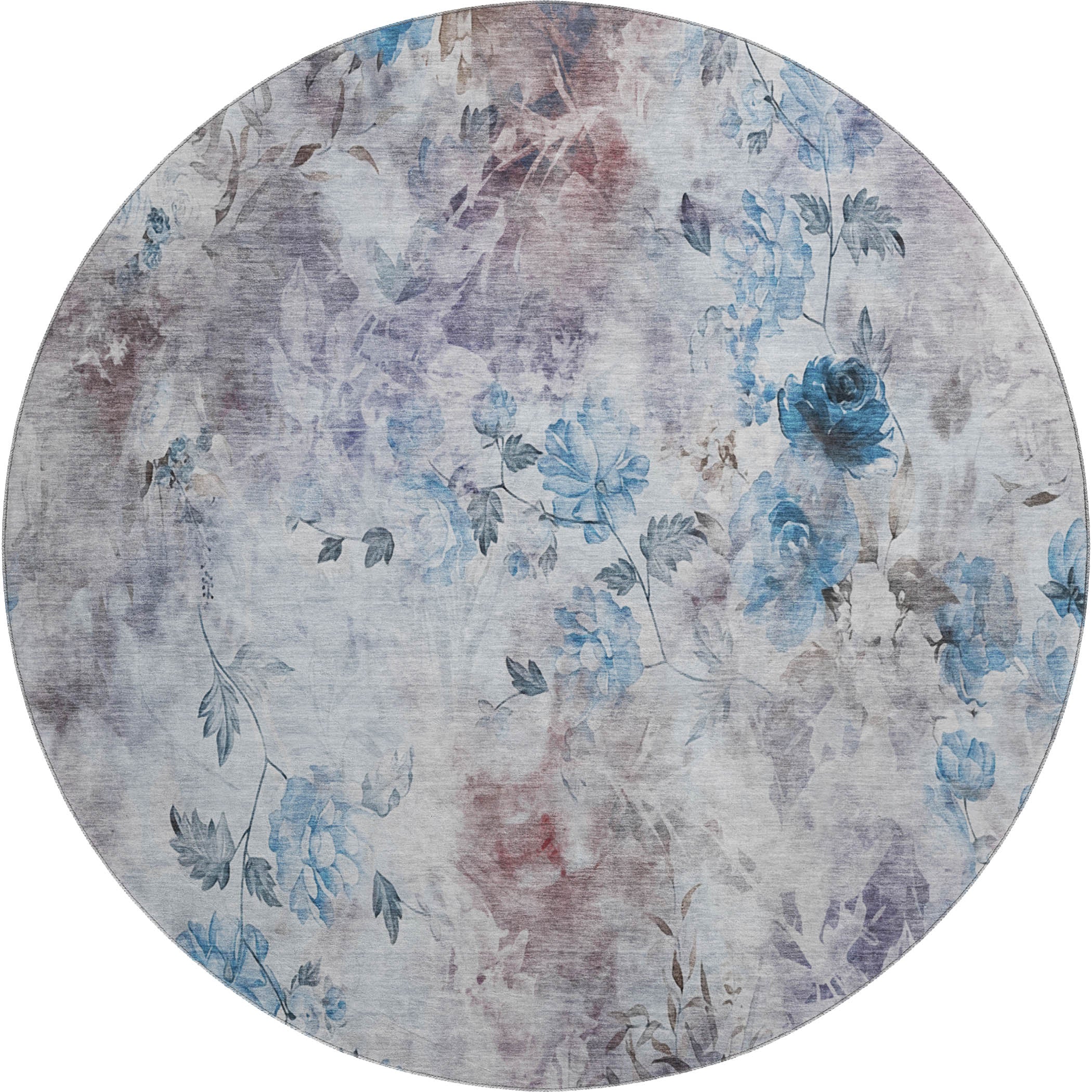 Chiang Mai Machine Washable Transitional Blue Rug 8' x 8' #shape_Round