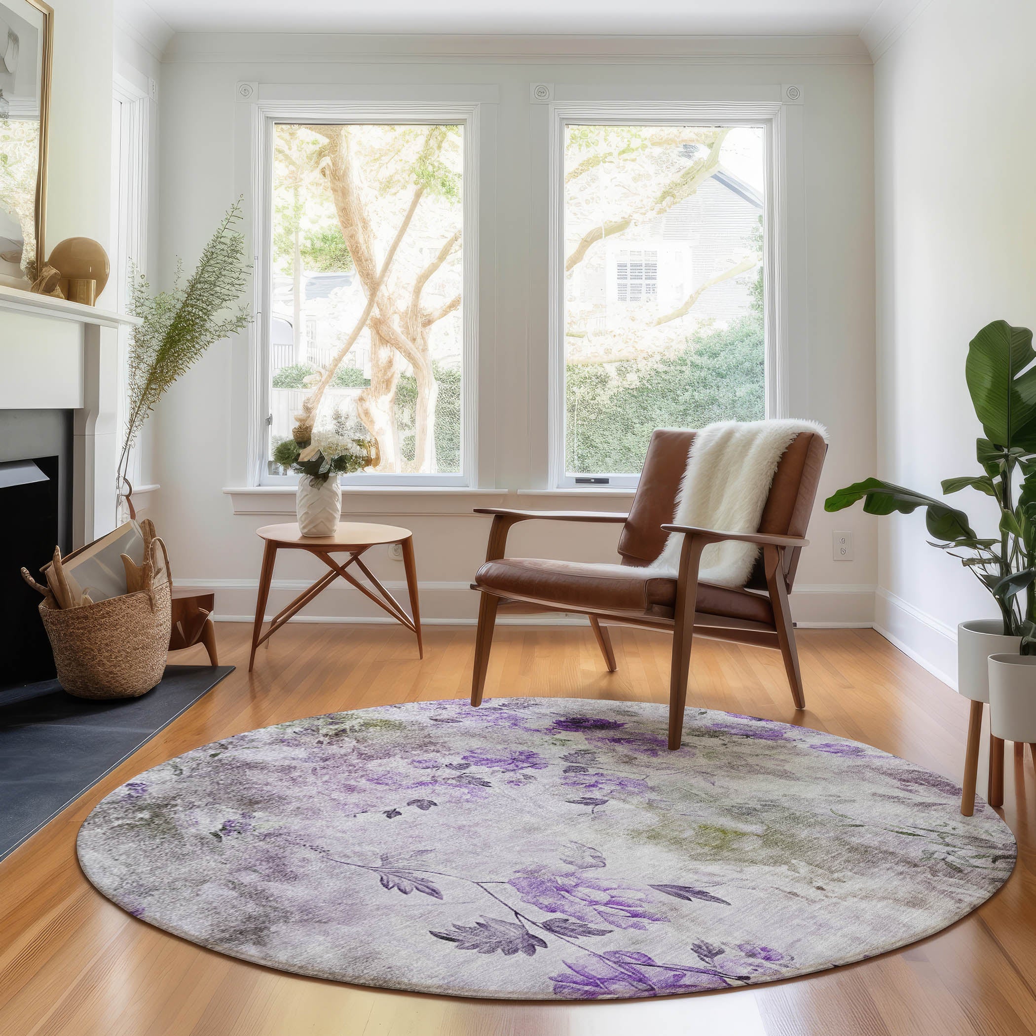 Chiang Mai Machine Washable Transitional Purple Rug 8' x 8' #shape_Round